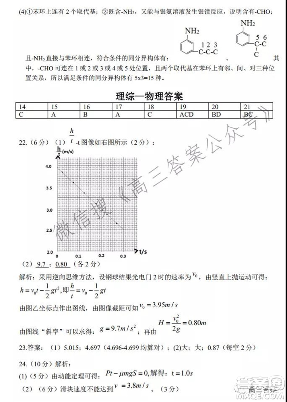 安徽省六校教育研究會(huì)2022屆高三聯(lián)考理科綜合能力測試答案