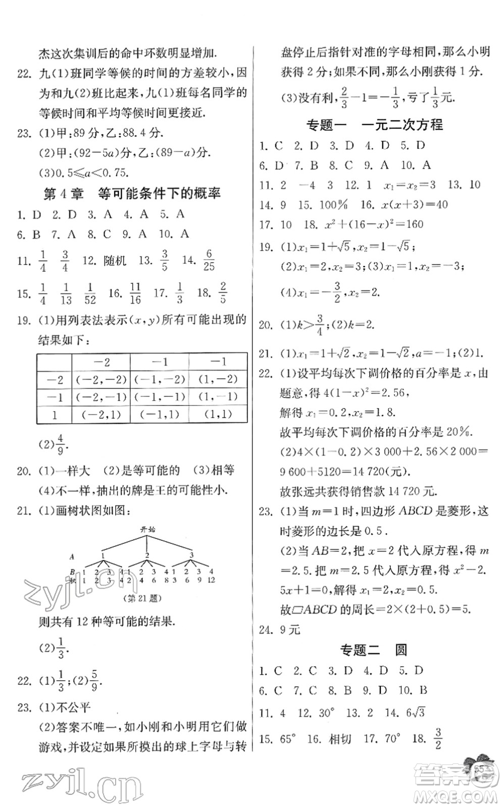 江蘇人民出版社2022快樂寒假九年級數(shù)學(xué)通用版答案