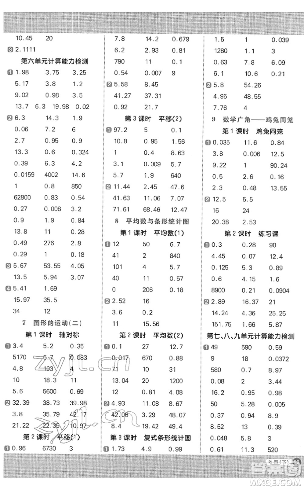 江西教育出版社2022陽(yáng)光同學(xué)計(jì)算小達(dá)人四年級(jí)數(shù)學(xué)下冊(cè)RJ人教版答案