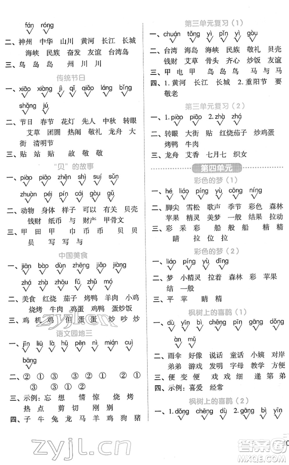 江西教育出版社2022陽(yáng)光同學(xué)默寫(xiě)小達(dá)人二年級(jí)語(yǔ)文下冊(cè)人教版答案