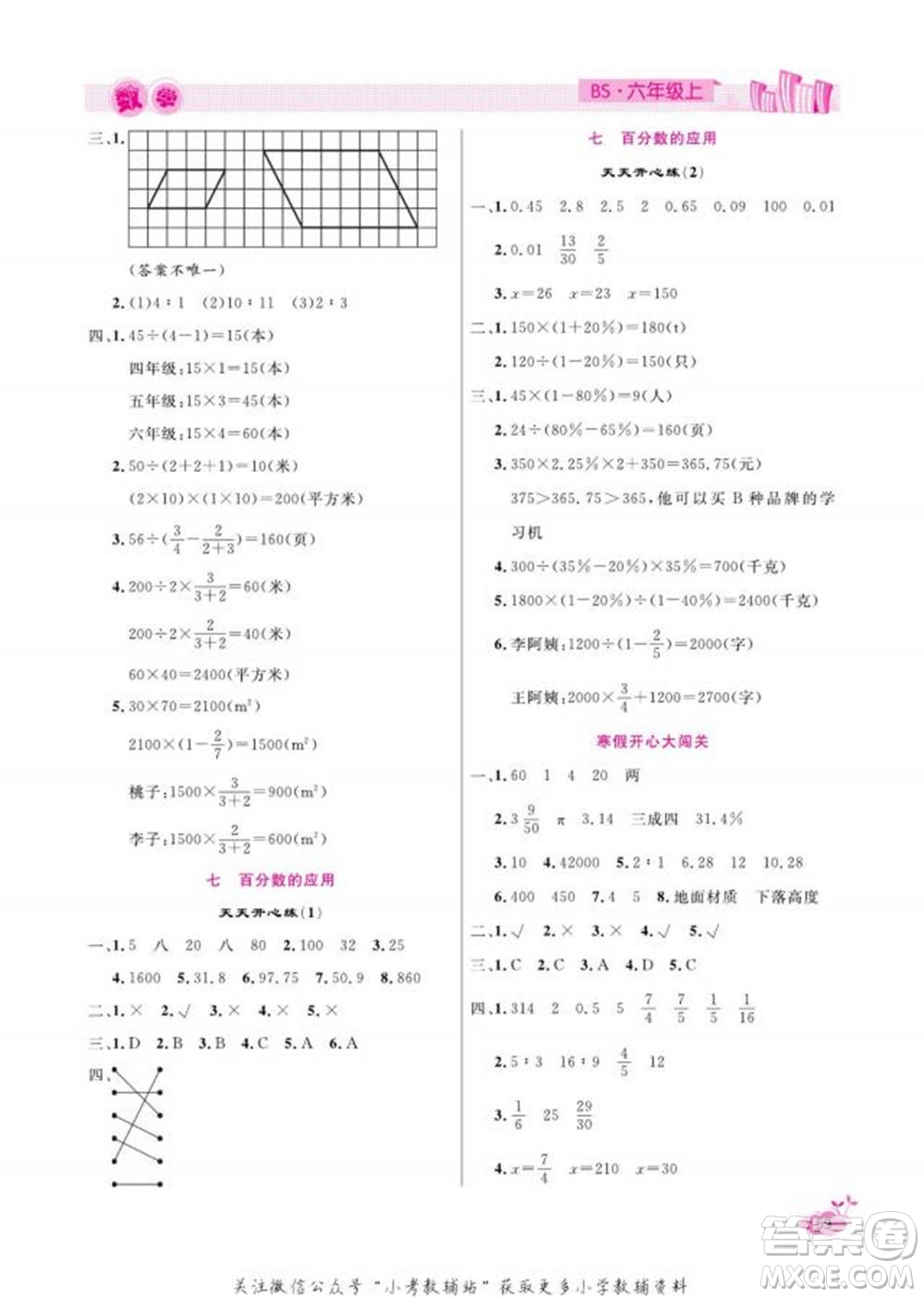 天津人民出版社2022快樂(lè)假期寒假作業(yè)六年級(jí)數(shù)學(xué)北師大版參考答案