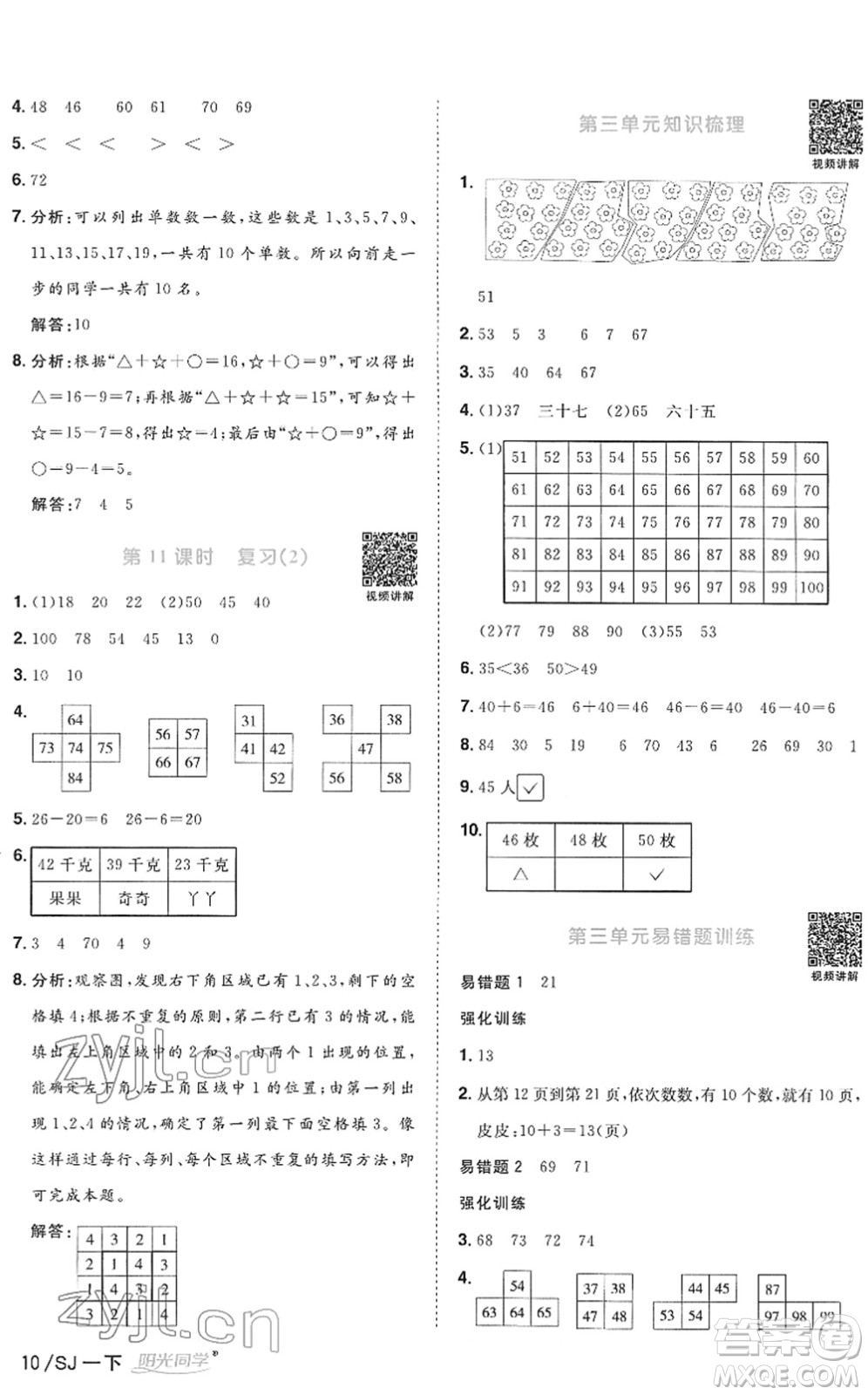 江西教育出版社2022陽光同學(xué)課時(shí)優(yōu)化作業(yè)一年級(jí)數(shù)學(xué)下冊(cè)SJ蘇教版答案