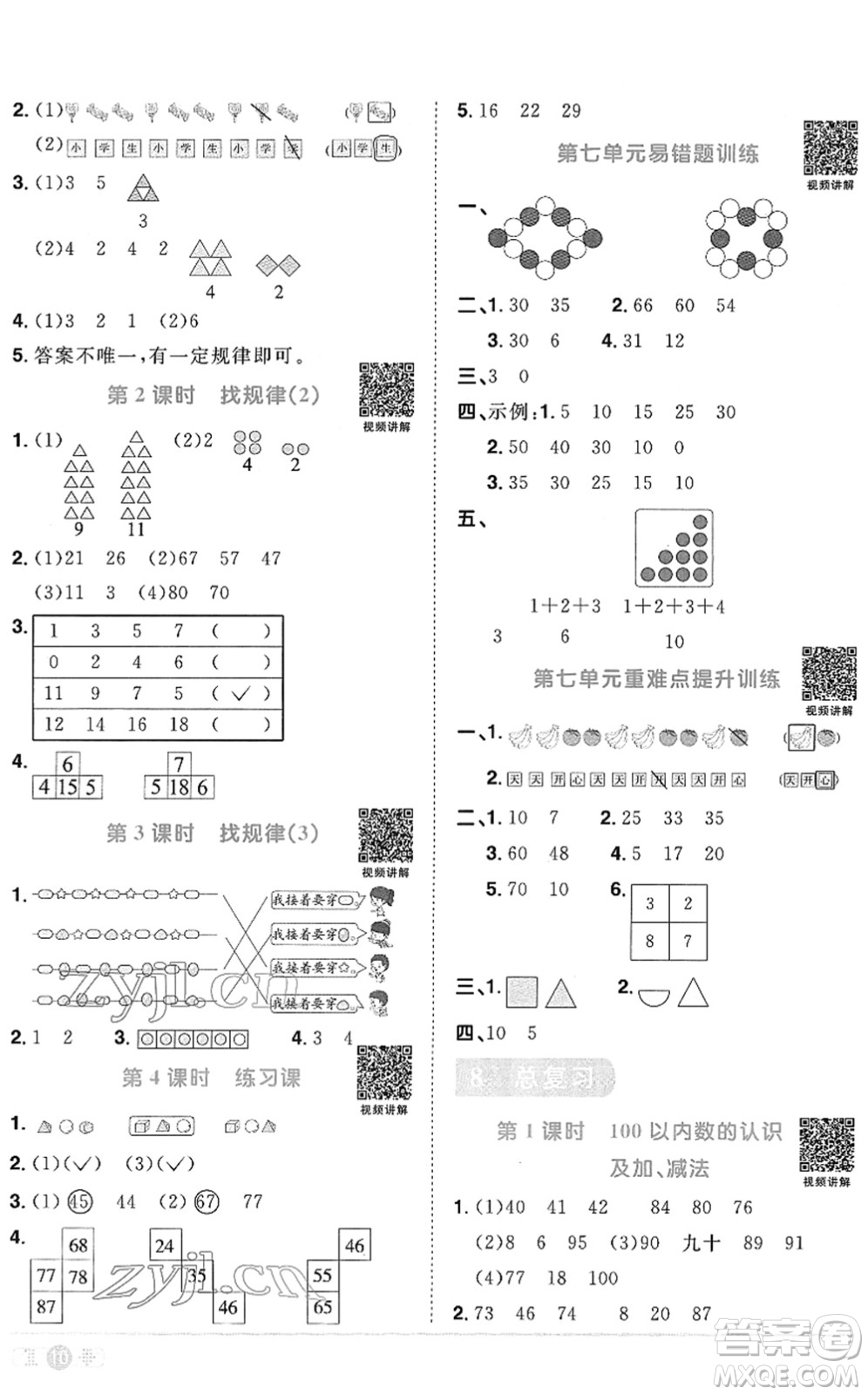 江西教育出版社2022陽光同學(xué)課時(shí)優(yōu)化作業(yè)一年級(jí)數(shù)學(xué)下冊(cè)RJ人教版菏澤專版答案