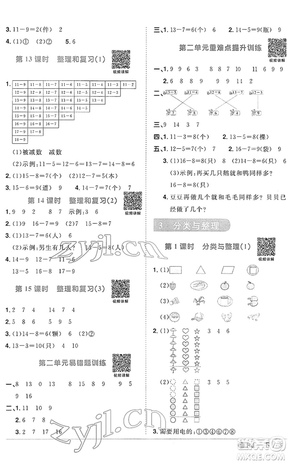 福建少年兒童出版社2022陽(yáng)光同學(xué)課時(shí)優(yōu)化作業(yè)一年級(jí)數(shù)學(xué)下冊(cè)RJ人教版福建專版答案