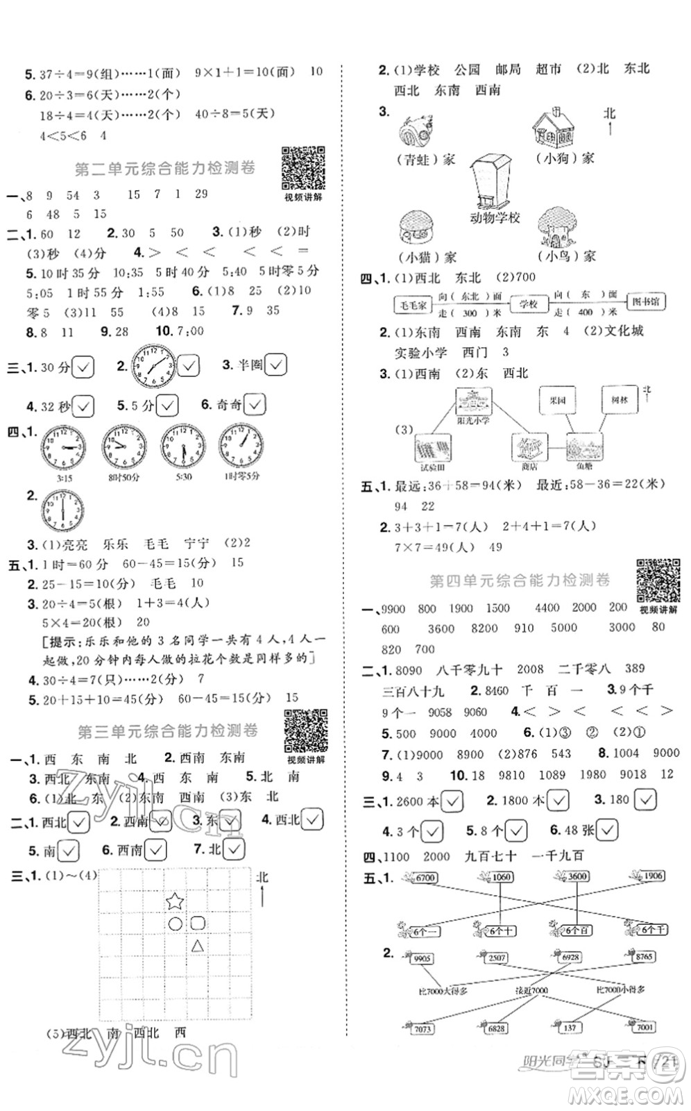 江西教育出版社2022陽光同學(xué)課時優(yōu)化作業(yè)二年級數(shù)學(xué)下冊SJ蘇教版答案