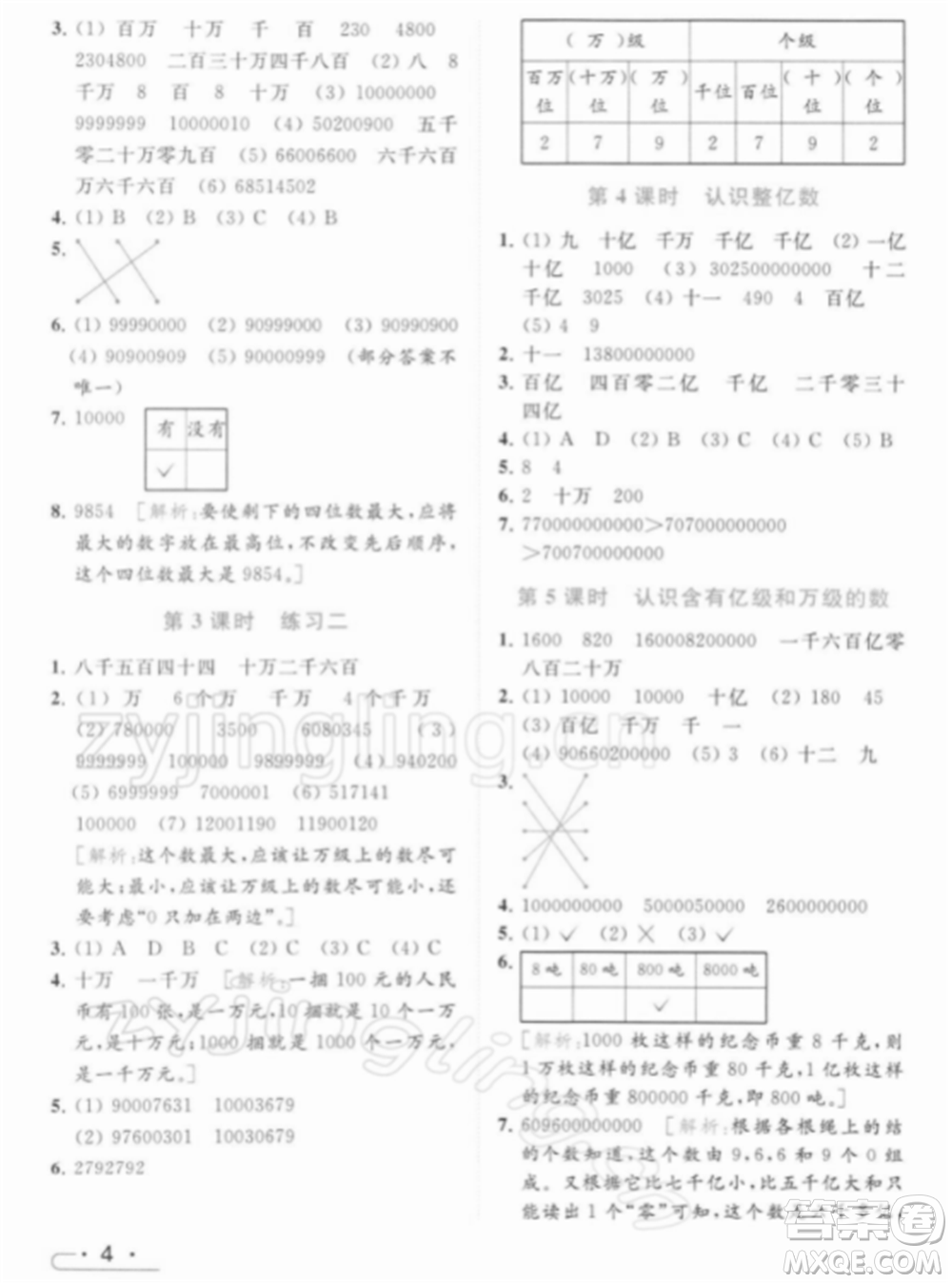 北京教育出版社2022亮點(diǎn)給力提優(yōu)課時(shí)作業(yè)本四年級(jí)數(shù)學(xué)下冊(cè)江蘇版參考答案