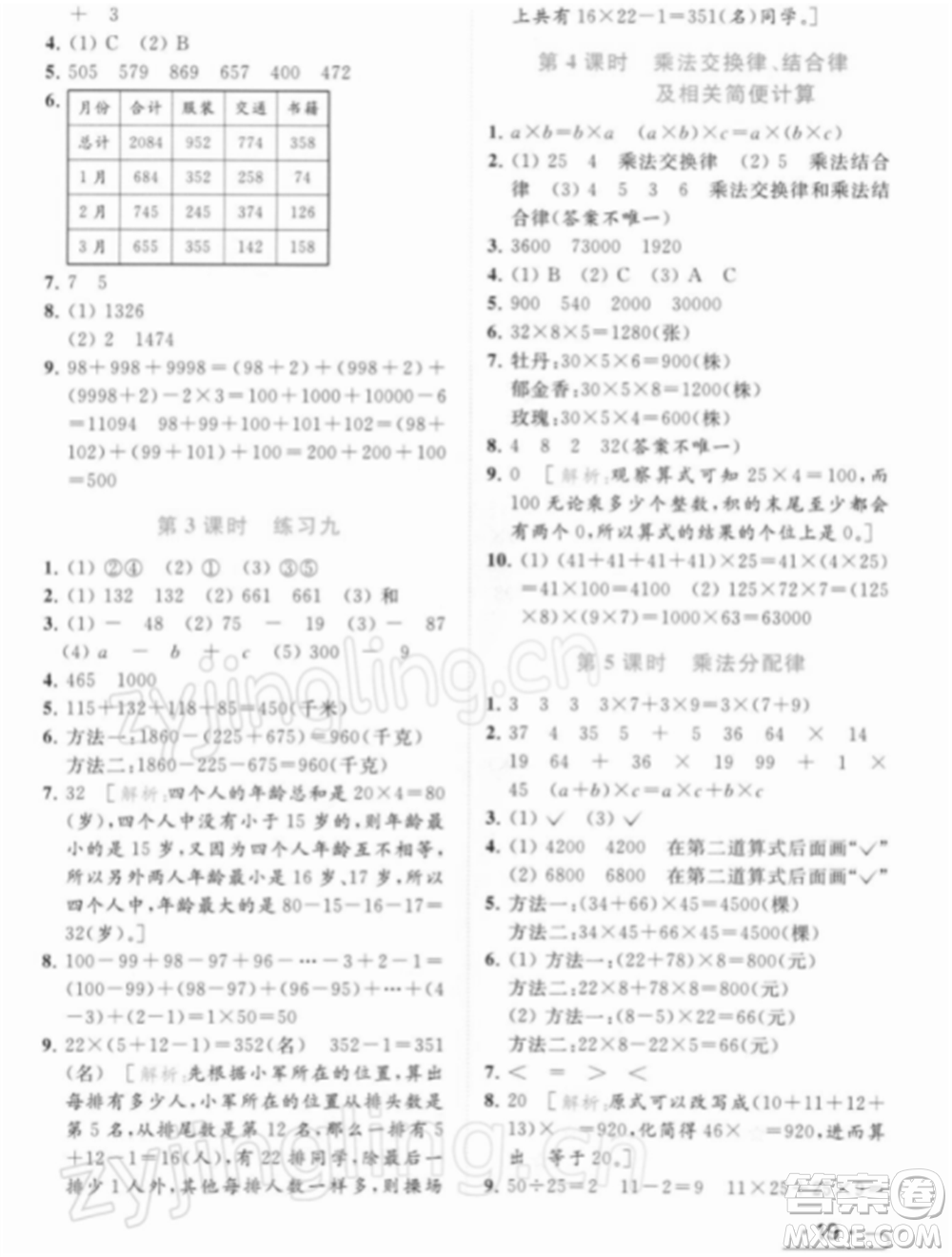 北京教育出版社2022亮點(diǎn)給力提優(yōu)課時(shí)作業(yè)本四年級(jí)數(shù)學(xué)下冊(cè)江蘇版參考答案