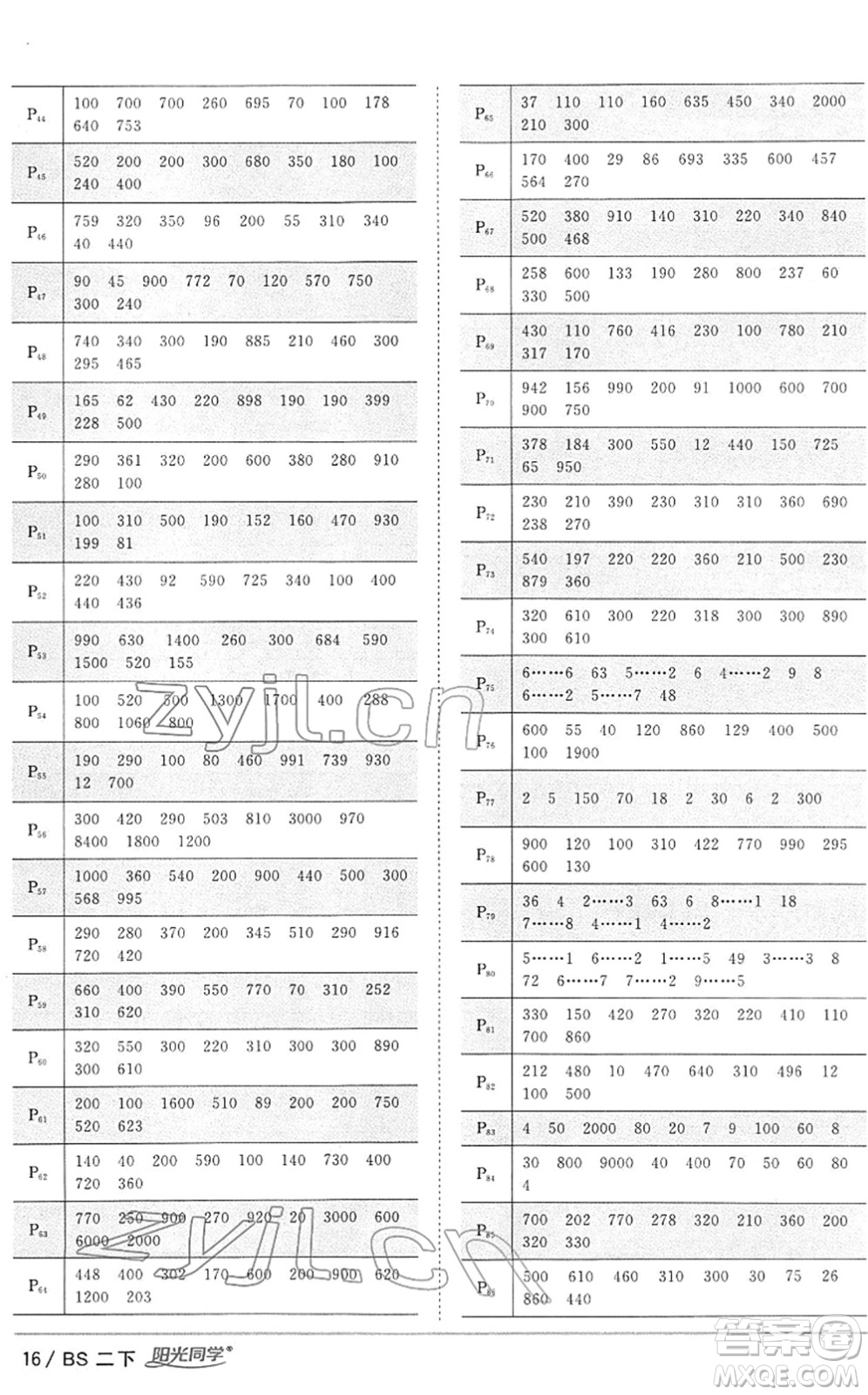 江西教育出版社2022陽光同學(xué)課時優(yōu)化作業(yè)二年級數(shù)學(xué)下冊BS北師版答案