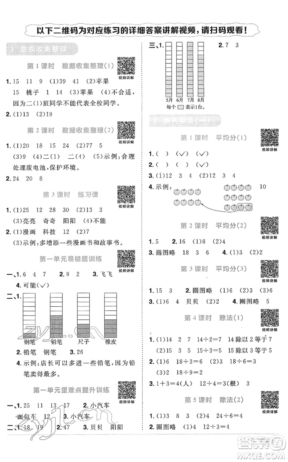 江西教育出版社2022陽光同學(xué)課時(shí)優(yōu)化作業(yè)二年級(jí)數(shù)學(xué)下冊(cè)RJ人教版菏澤專版答案