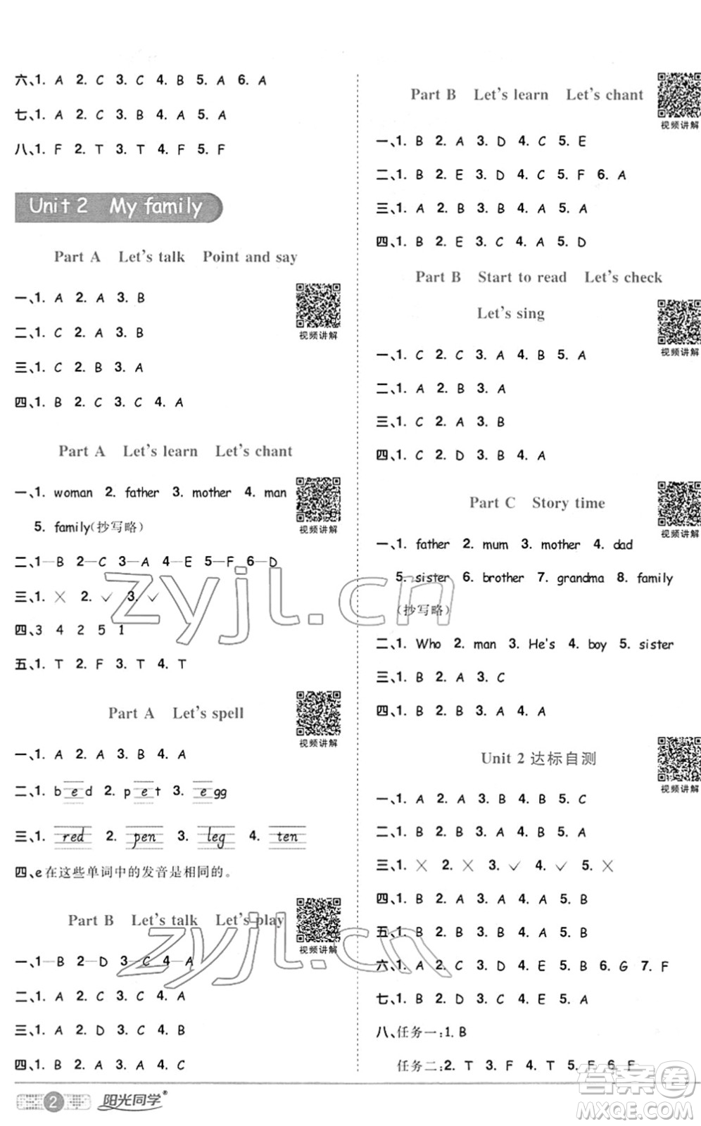 江西教育出版社2022陽光同學(xué)課時優(yōu)化作業(yè)三年級英語下冊PEP版答案