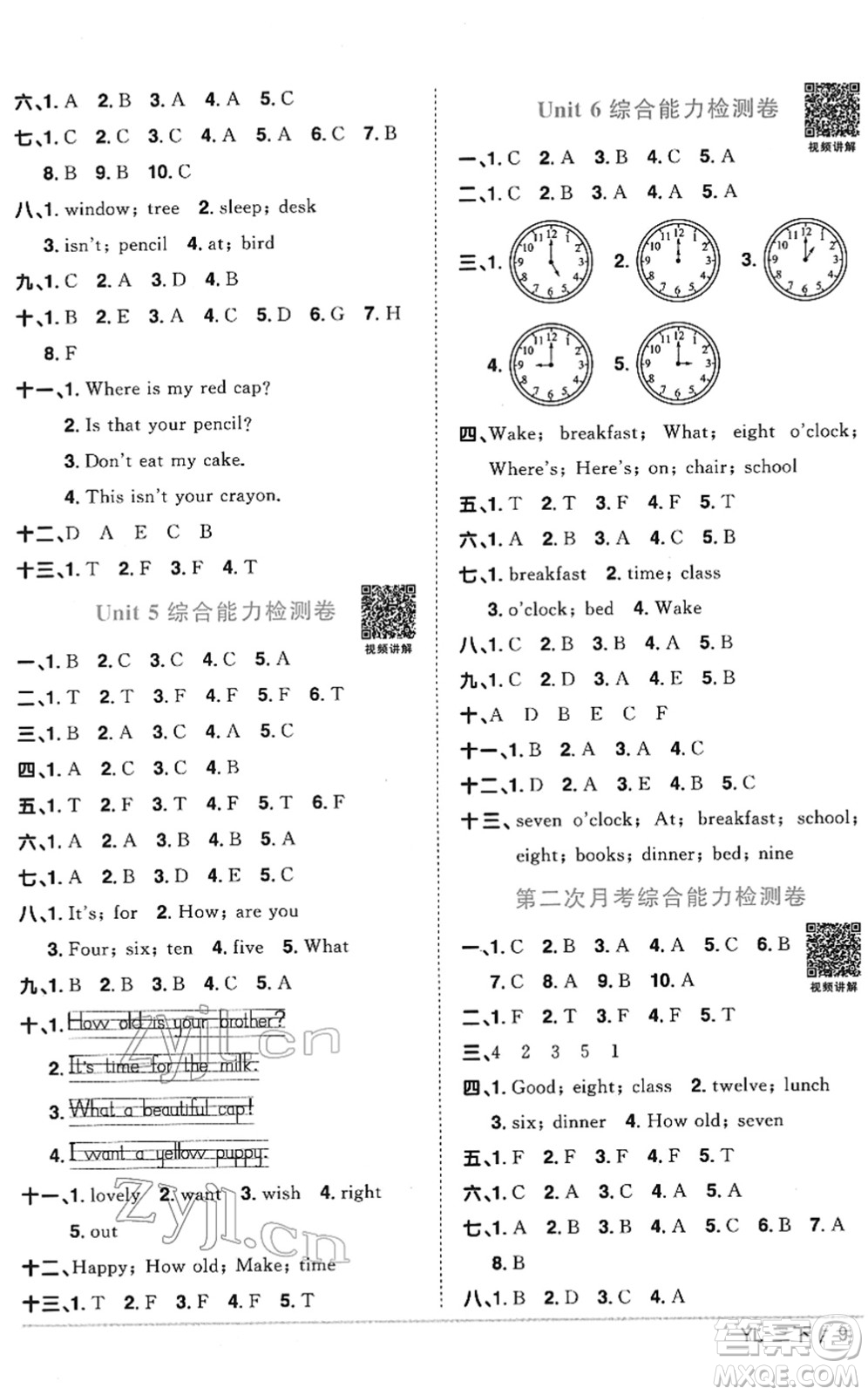 江西教育出版社2022陽光同學課時優(yōu)化作業(yè)三年級英語下冊YL譯林版答案