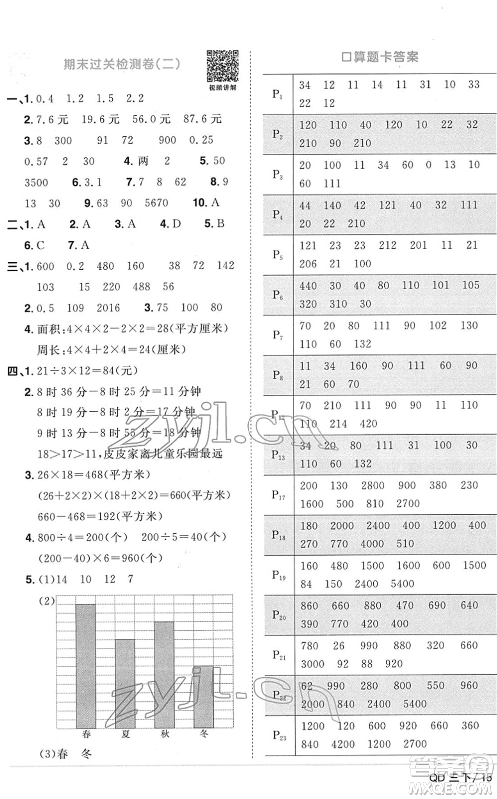 江西教育出版社2022陽(yáng)光同學(xué)課時(shí)優(yōu)化作業(yè)三年級(jí)數(shù)學(xué)下冊(cè)QD青島版答案