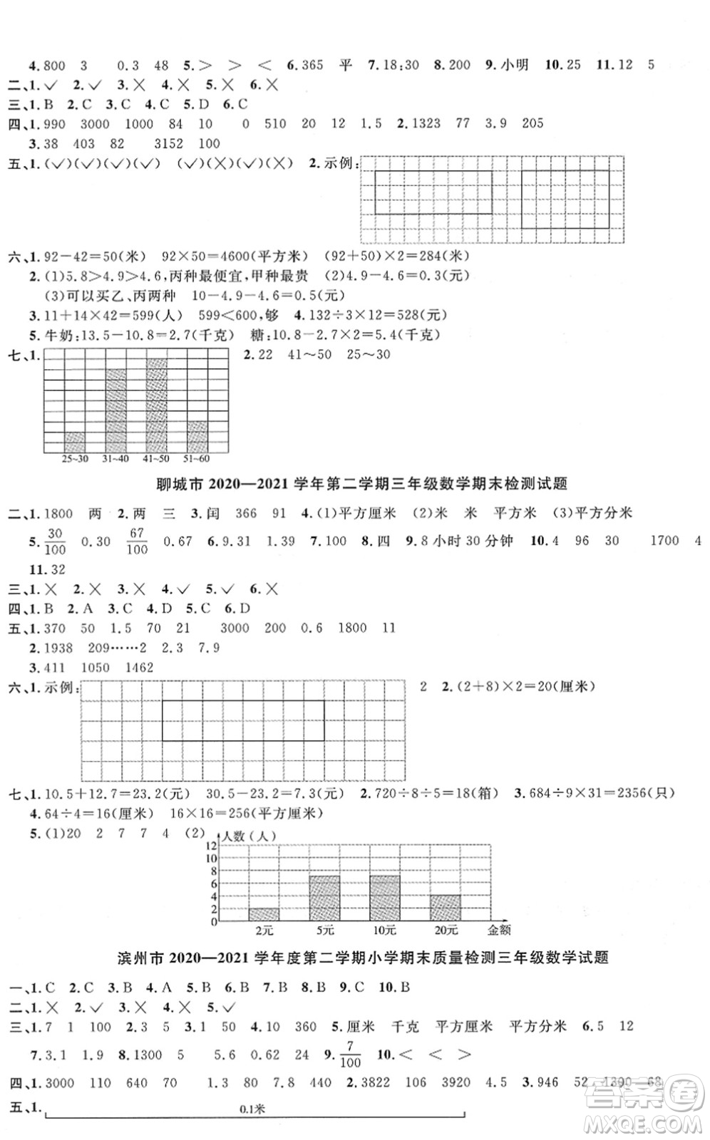 江西教育出版社2022陽(yáng)光同學(xué)課時(shí)優(yōu)化作業(yè)三年級(jí)數(shù)學(xué)下冊(cè)QD青島版答案