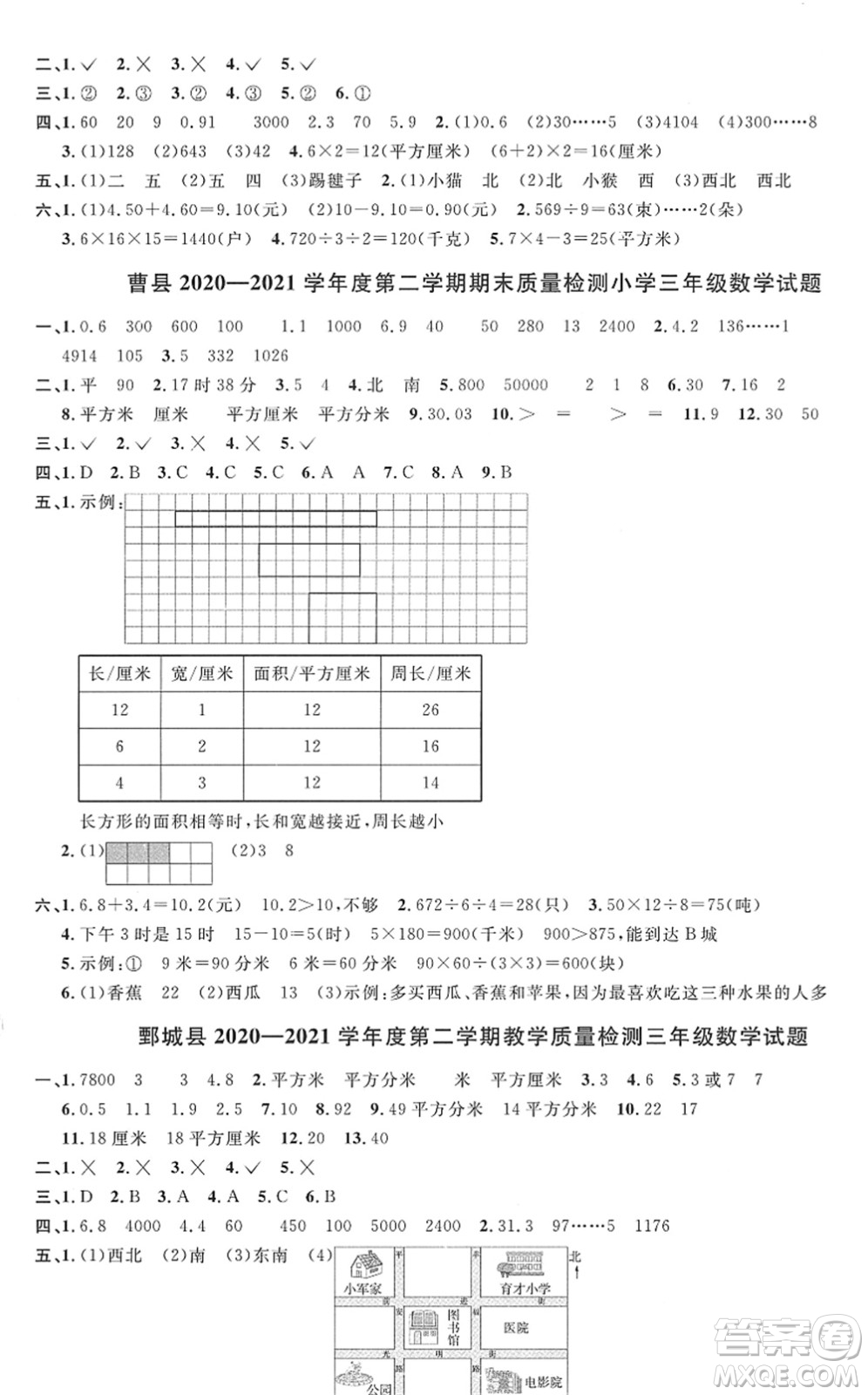 江西教育出版社2022陽(yáng)光同學(xué)課時(shí)優(yōu)化作業(yè)三年級(jí)數(shù)學(xué)下冊(cè)RJ人教版菏澤專版答案