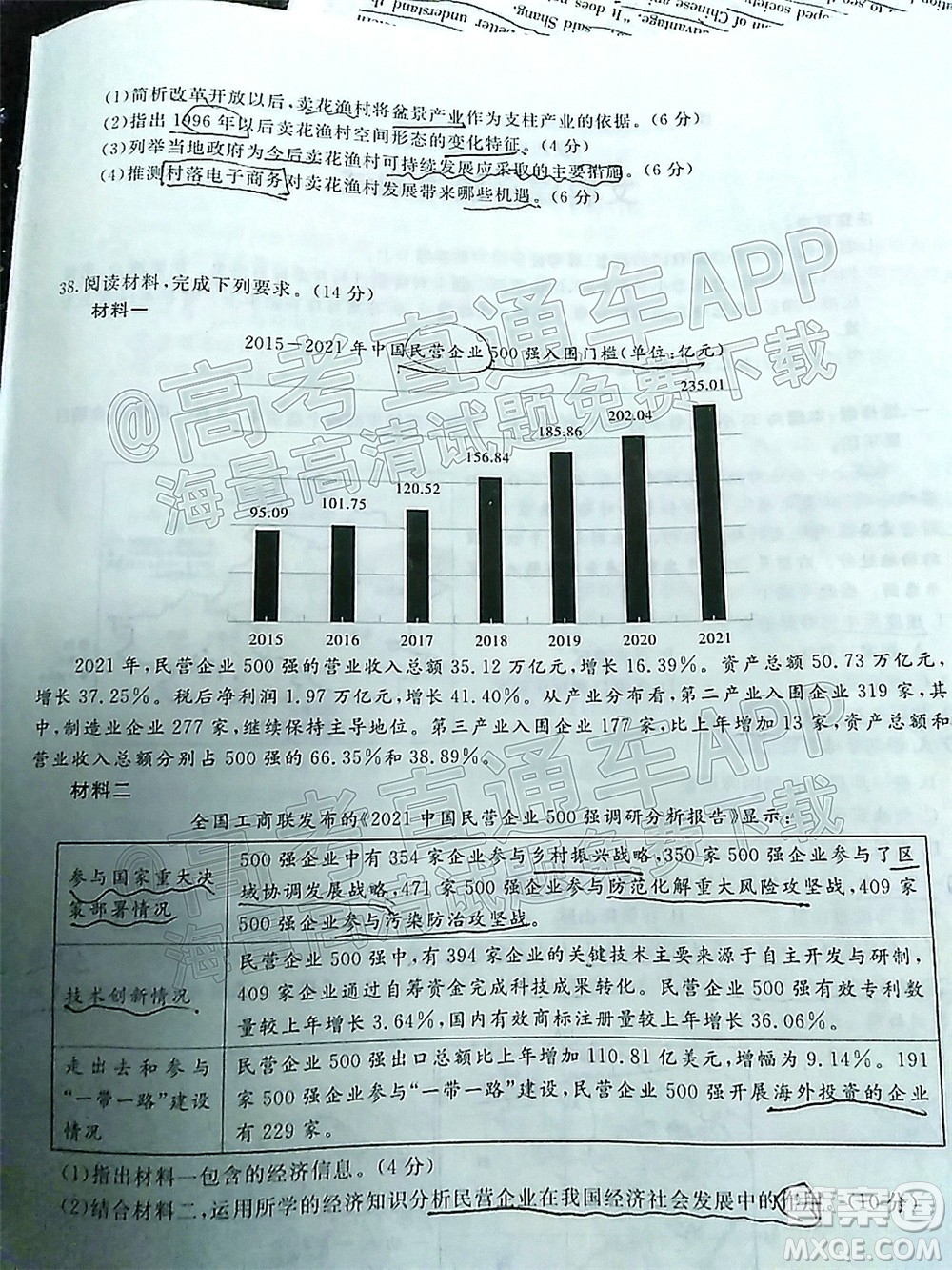 皖江名校2022屆高三第五次聯(lián)考文科綜合試題及答案