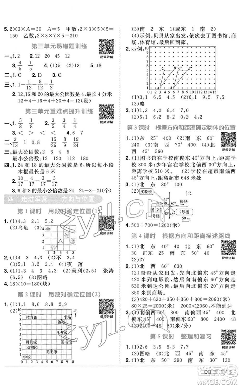 江西教育出版社2022陽光同學課時優(yōu)化作業(yè)五年級數(shù)學下冊QD青島版答案