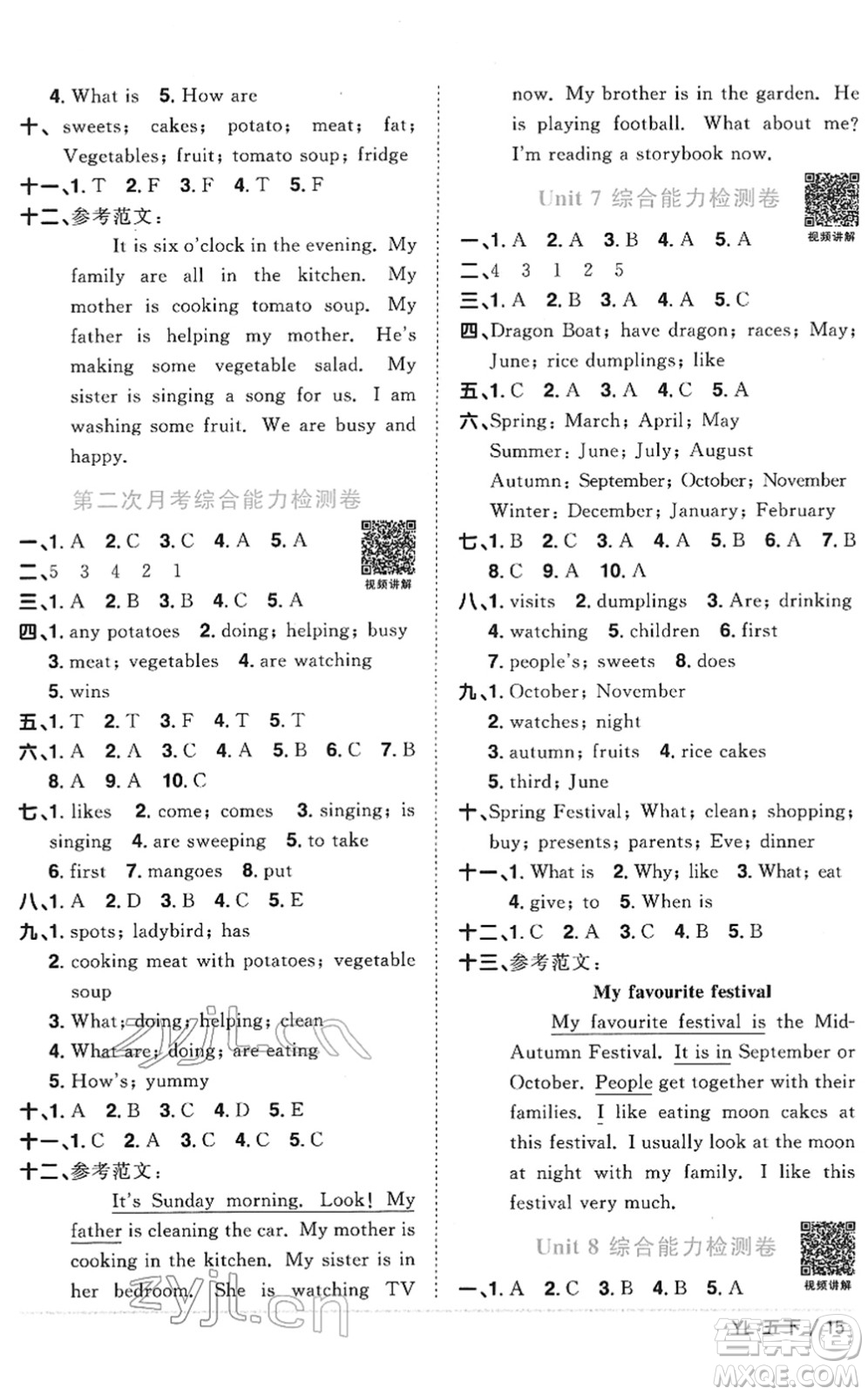 江西教育出版社2022陽光同學課時優(yōu)化作業(yè)五年級英語下冊YL譯林版答案