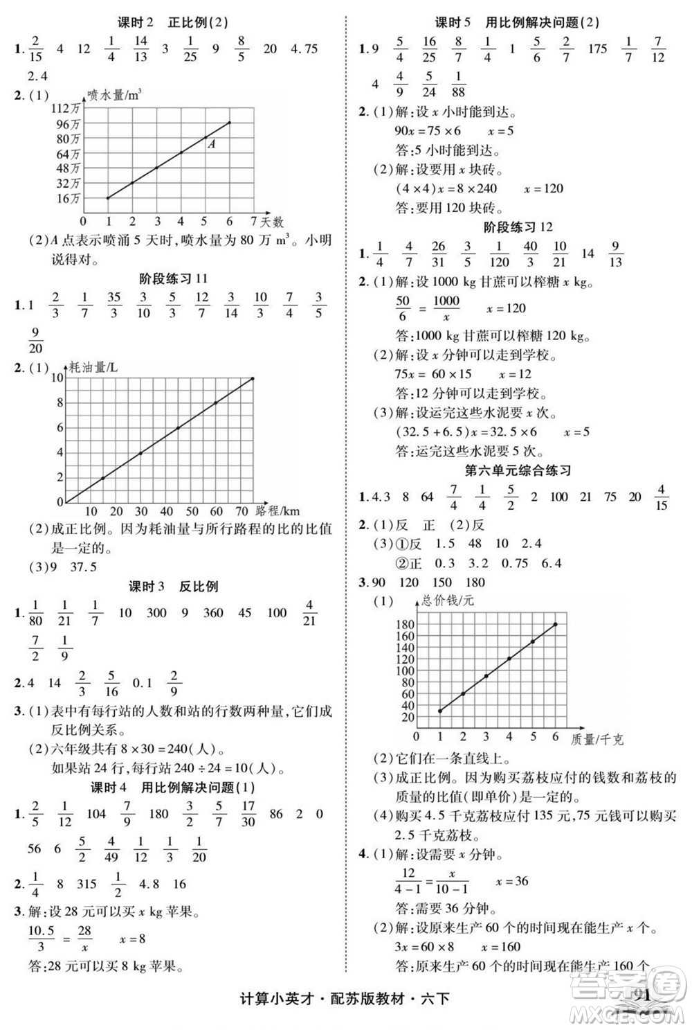 長江少年兒童出版社2022計(jì)算小英才數(shù)學(xué)六年級下冊蘇教版答案