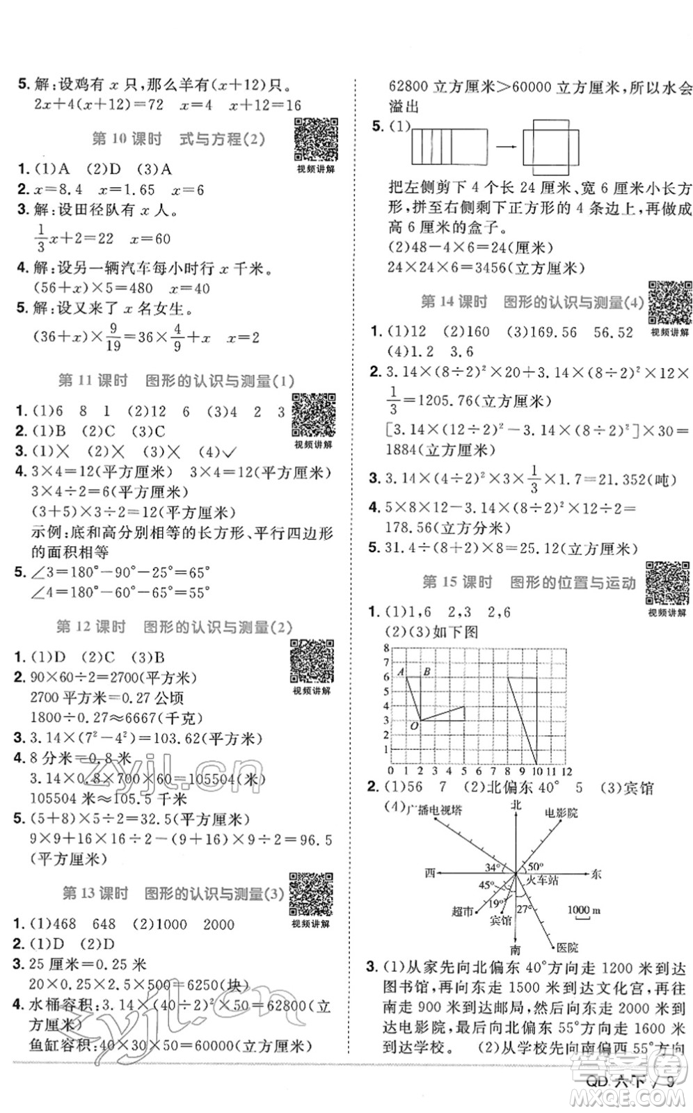 江西教育出版社2022陽光同學(xué)課時(shí)優(yōu)化作業(yè)六年級數(shù)學(xué)下冊QD青島版答案