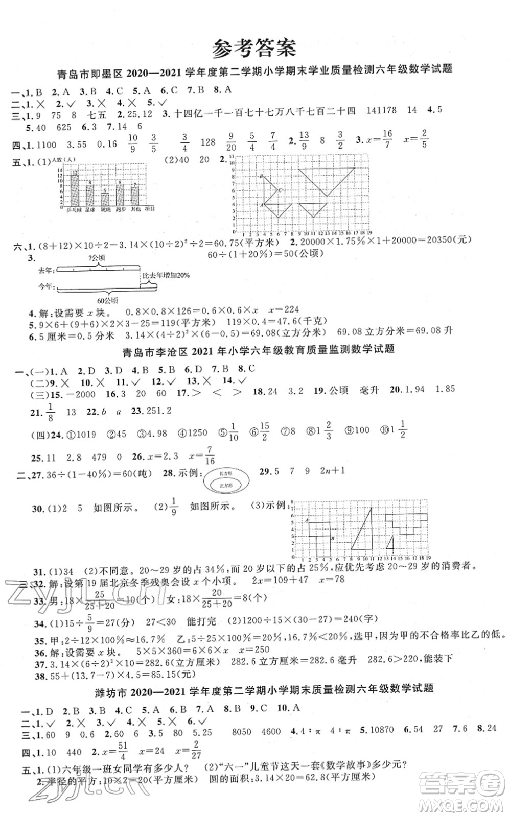 江西教育出版社2022陽光同學(xué)課時(shí)優(yōu)化作業(yè)六年級數(shù)學(xué)下冊QD青島版答案