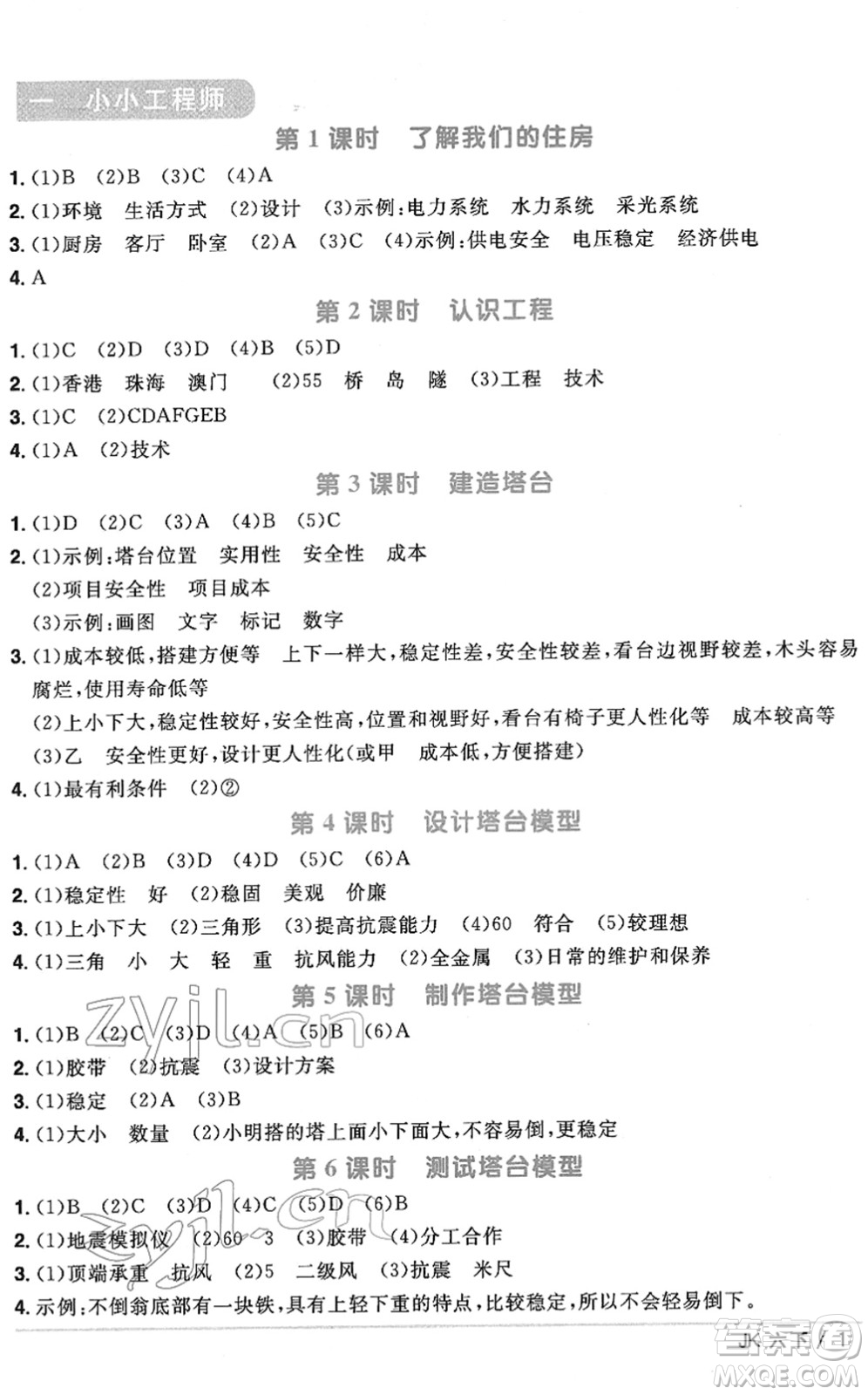 江西教育出版社2022陽光同學(xué)課時優(yōu)化作業(yè)六年級科學(xué)下冊JK教科版答案