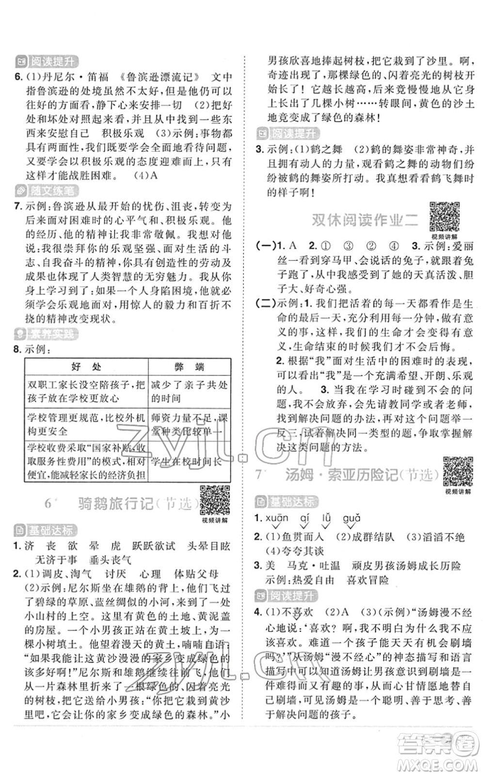 江西教育出版社2022陽光同學課時優(yōu)化作業(yè)六年級語文下冊RJ人教版菏澤專版答案