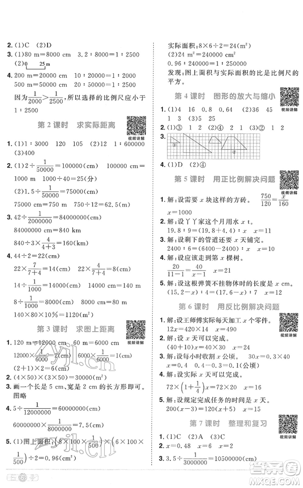 江西教育出版社2022陽光同學課時優(yōu)化作業(yè)六年級數(shù)學下冊RJ人教版菏澤專版答案