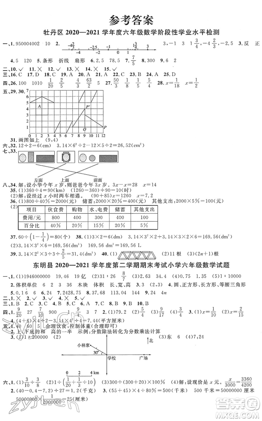 江西教育出版社2022陽光同學課時優(yōu)化作業(yè)六年級數(shù)學下冊RJ人教版菏澤專版答案