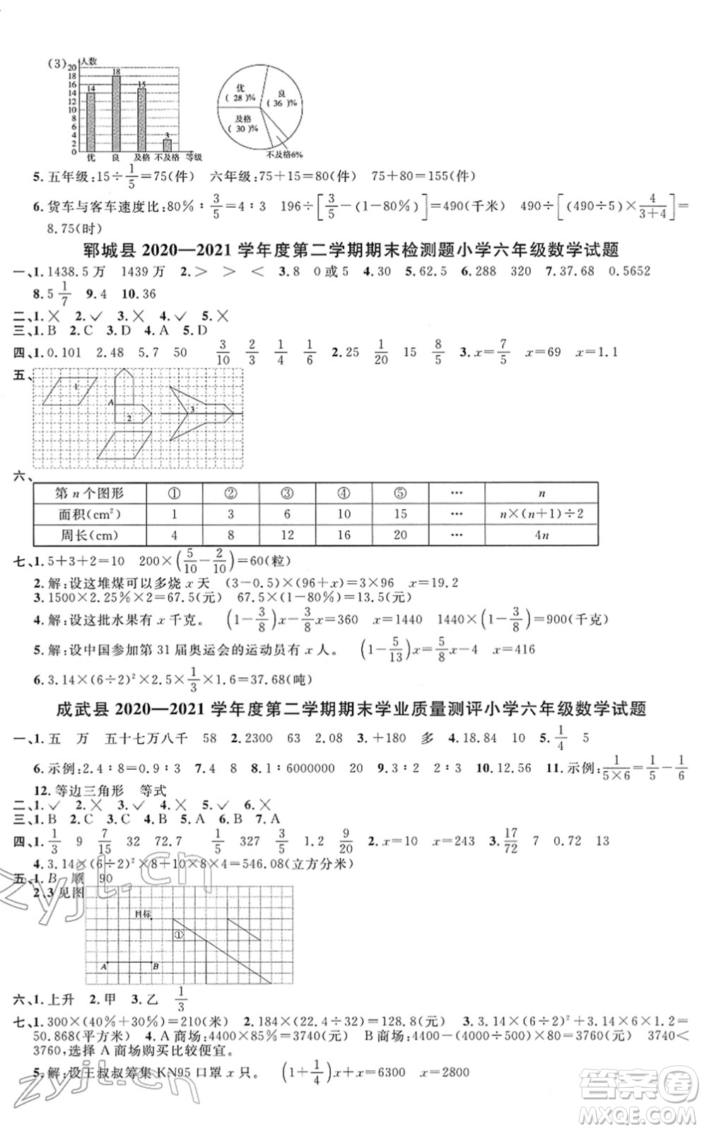 江西教育出版社2022陽光同學課時優(yōu)化作業(yè)六年級數(shù)學下冊RJ人教版菏澤專版答案