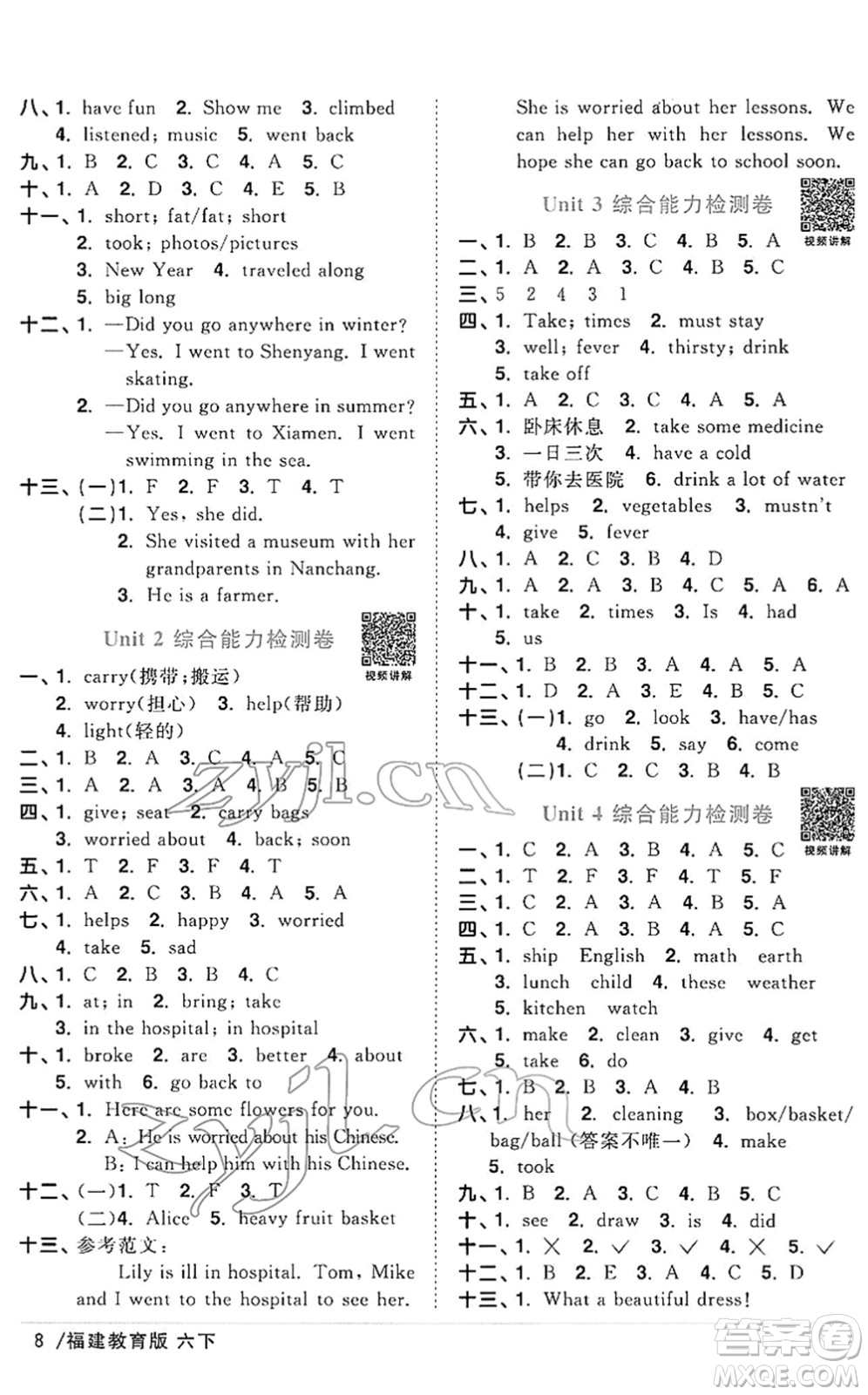 江西教育出版社2022陽(yáng)光同學(xué)課時(shí)優(yōu)化作業(yè)六年級(jí)英語(yǔ)下冊(cè)福建教育版答案