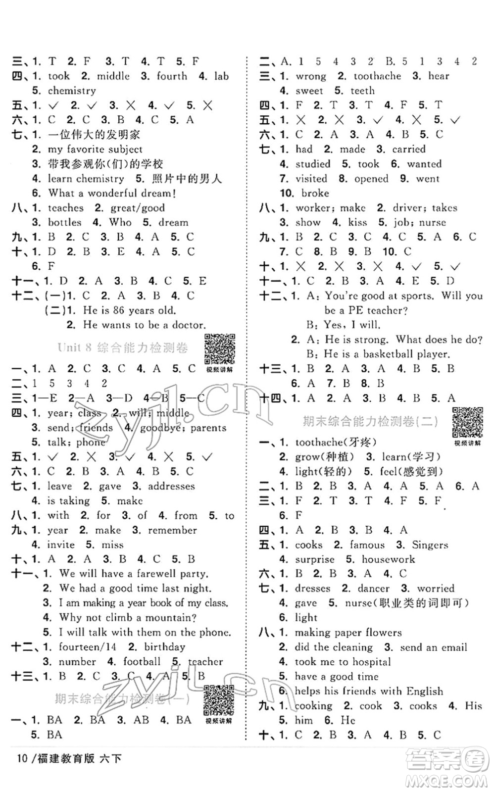 江西教育出版社2022陽(yáng)光同學(xué)課時(shí)優(yōu)化作業(yè)六年級(jí)英語(yǔ)下冊(cè)福建教育版答案