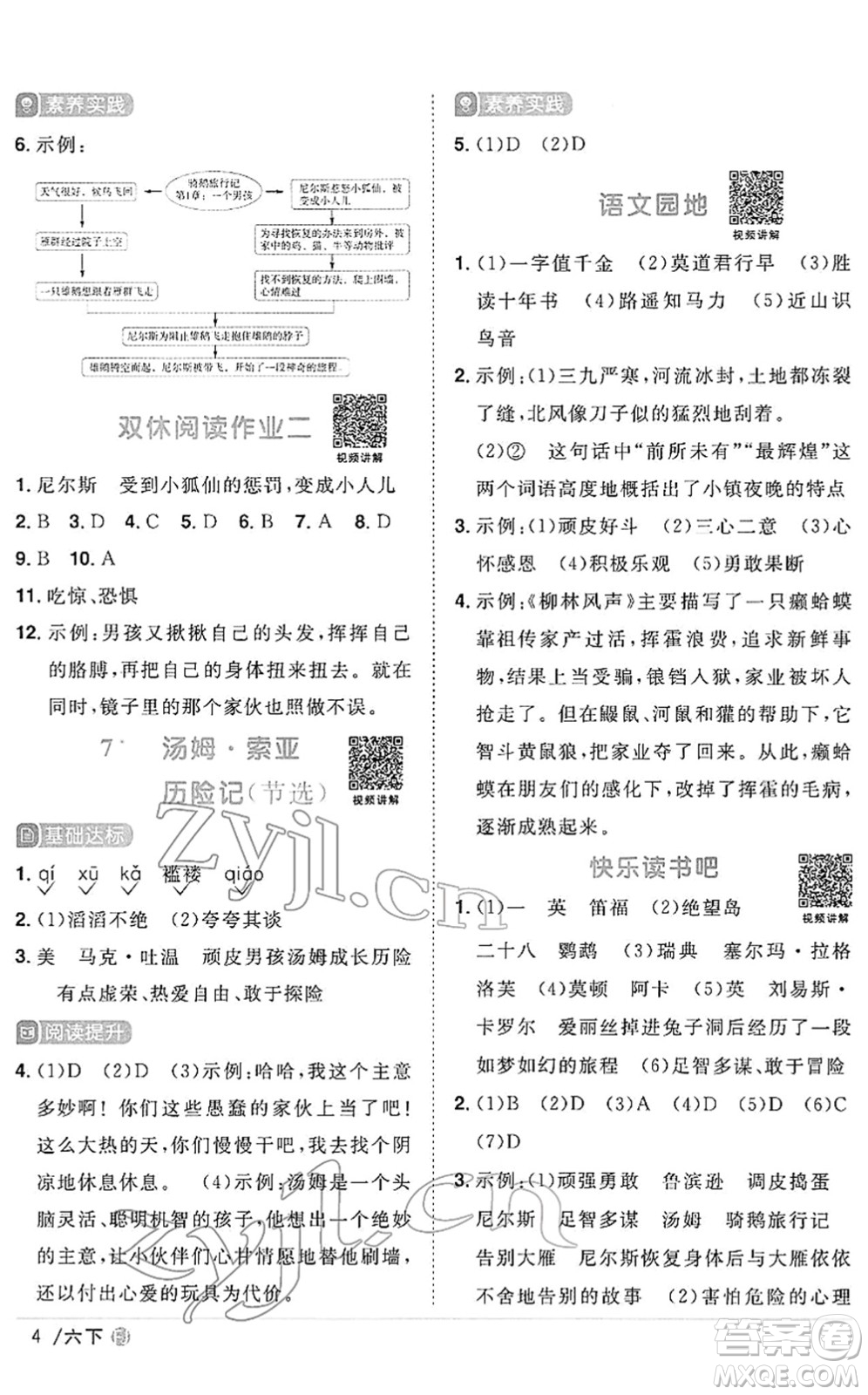 福建少年兒童出版社2022陽(yáng)光同學(xué)課時(shí)優(yōu)化作業(yè)六年級(jí)語(yǔ)文下冊(cè)RJ人教版福建專版答案