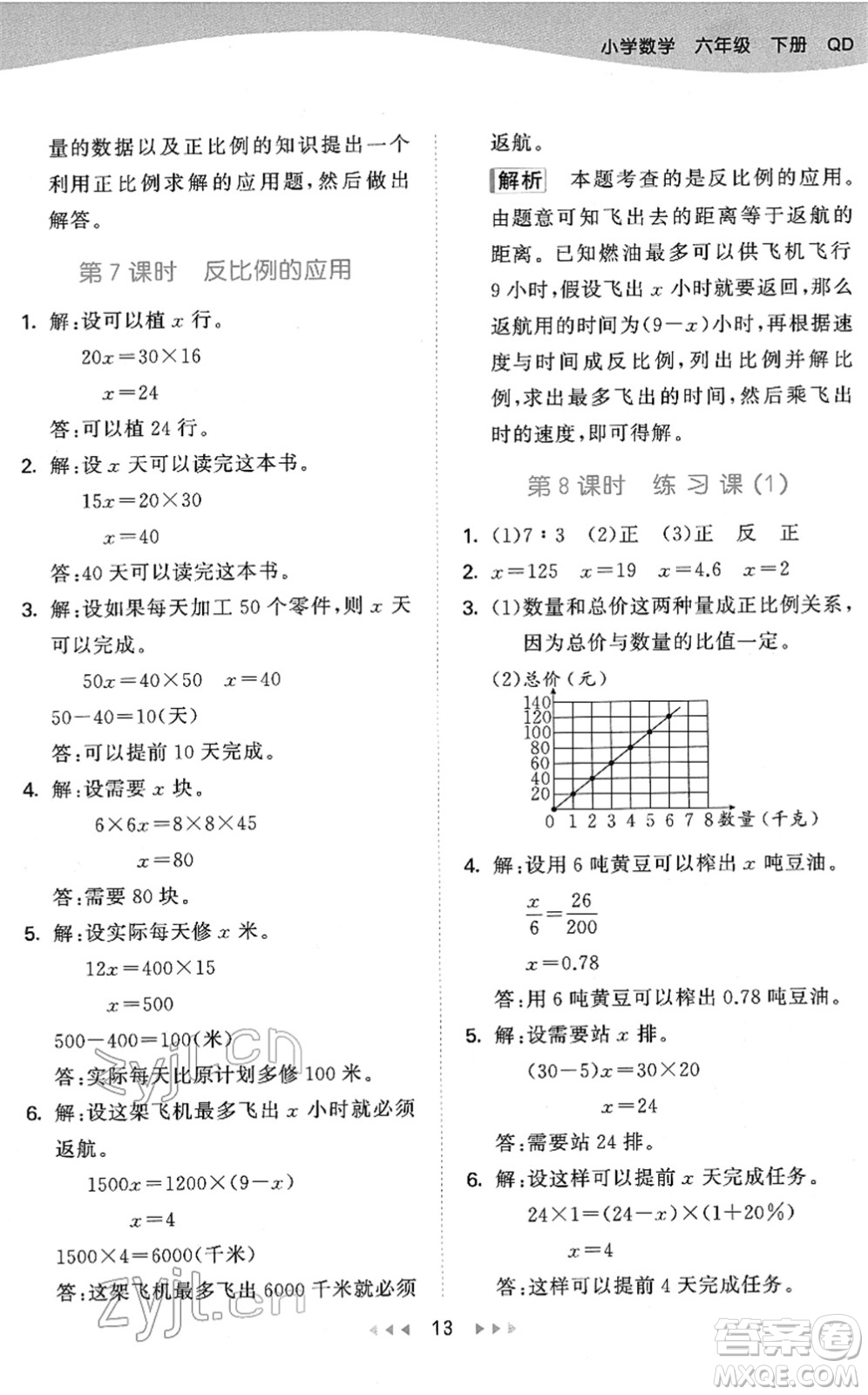 教育科學(xué)出版社2022春季53天天練六年級(jí)數(shù)學(xué)下冊(cè)QD青島版答案