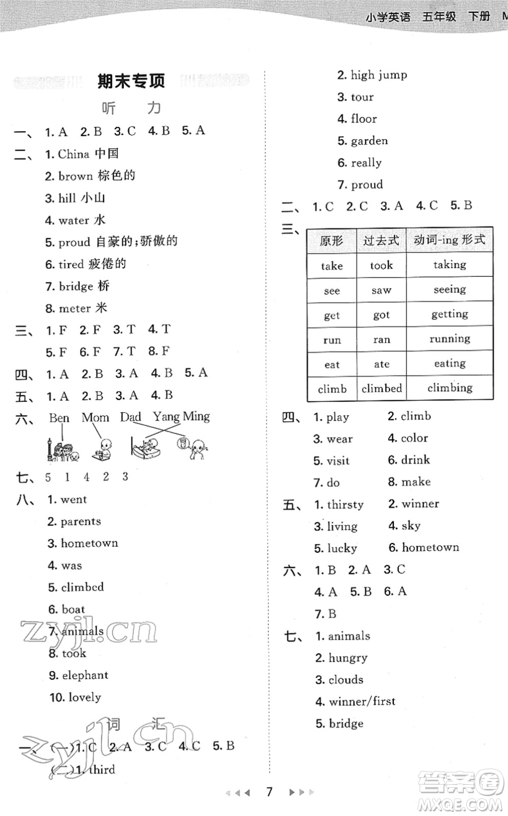 教育科學(xué)出版社2022春季53天天練五年級英語下冊MJ閩教版答案