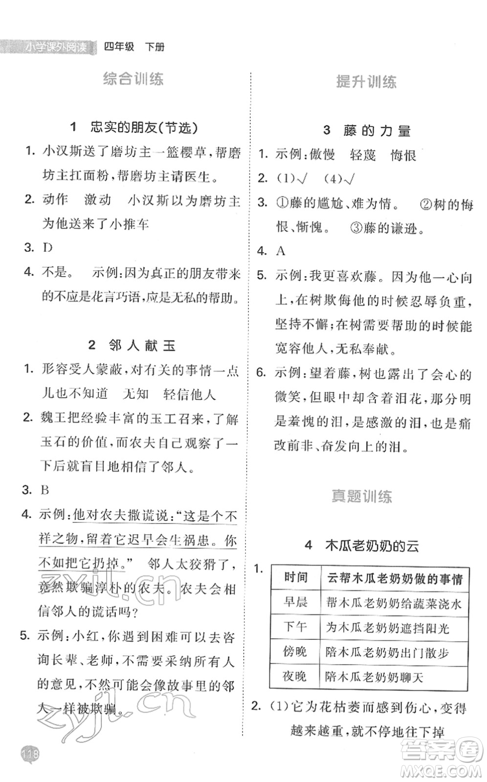 西安出版社2022春季53天天練小學(xué)課外閱讀四年級(jí)下冊(cè)人教版答案