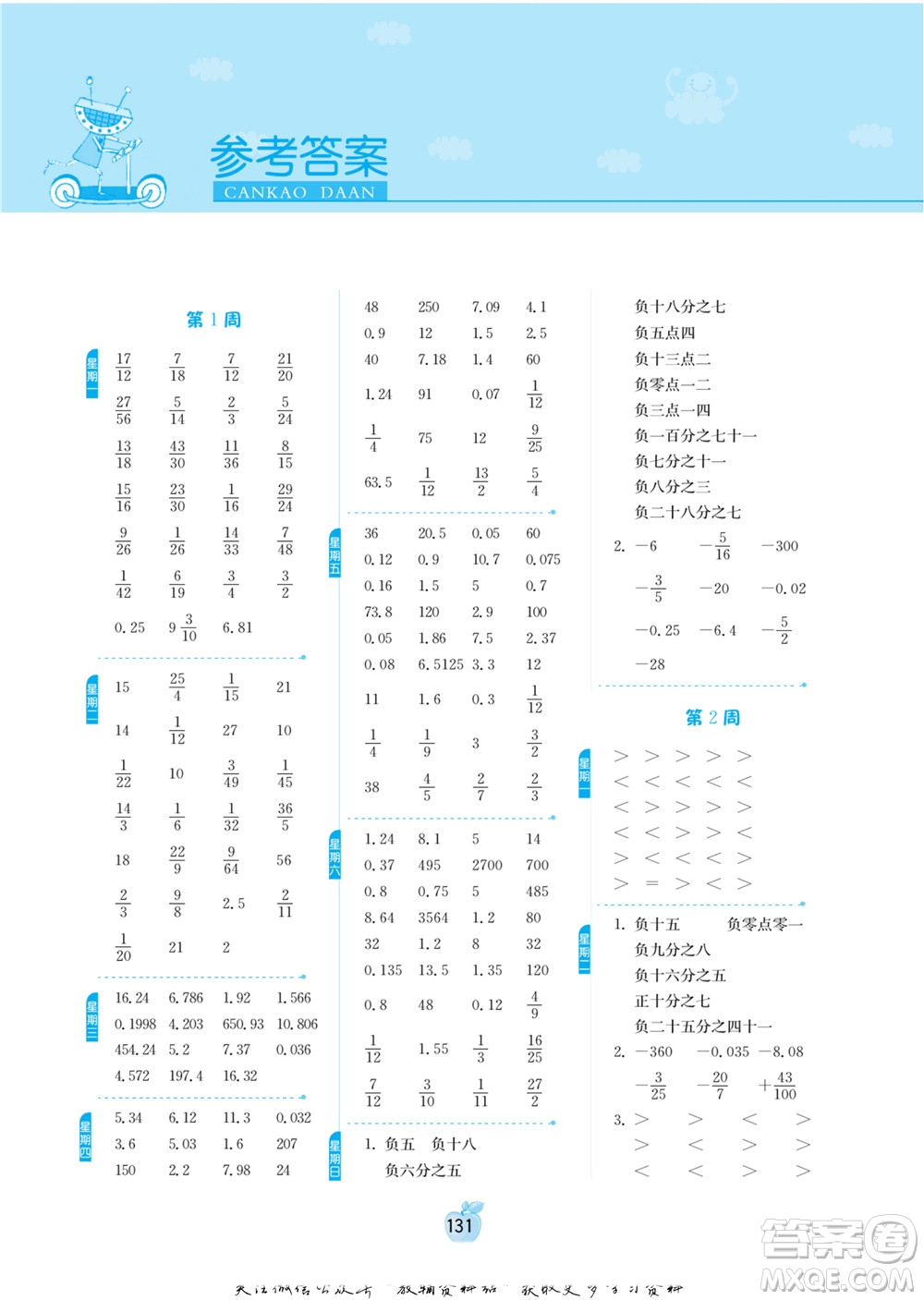 江蘇人民出版社2022小學(xué)數(shù)學(xué)計(jì)算高手六年級(jí)下冊(cè)RMJY人教版答案