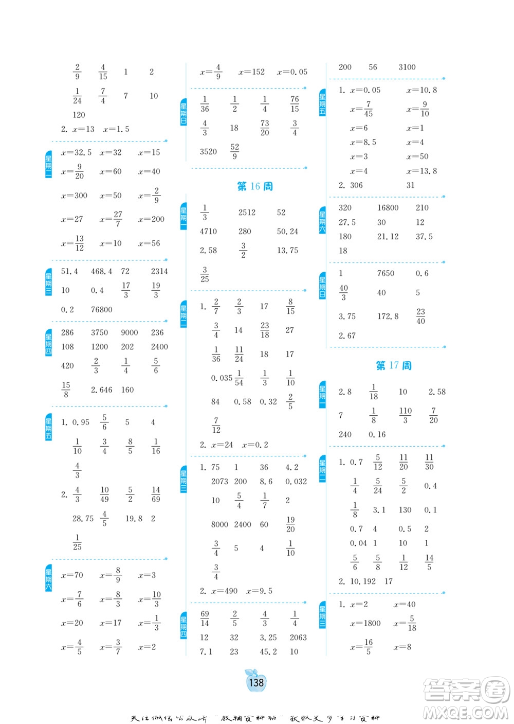 江蘇人民出版社2022小學(xué)數(shù)學(xué)計(jì)算高手六年級(jí)下冊(cè)RMJY人教版答案