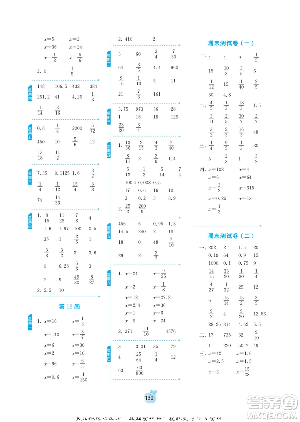 江蘇人民出版社2022小學(xué)數(shù)學(xué)計(jì)算高手六年級(jí)下冊(cè)RMJY人教版答案