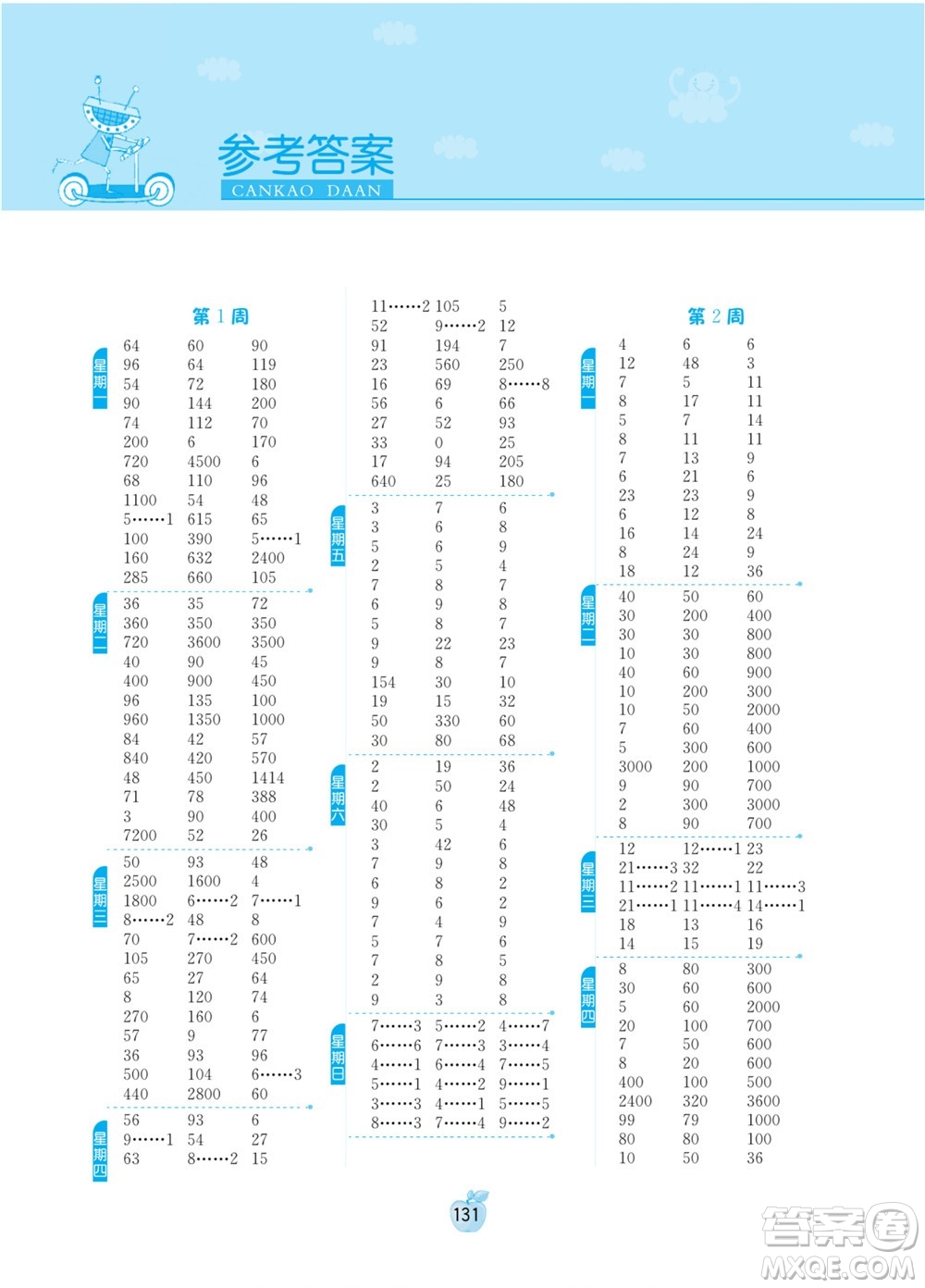 江蘇人民出版社2022小學(xué)數(shù)學(xué)計(jì)算高手三年級(jí)下冊(cè)BSD北師大版答案