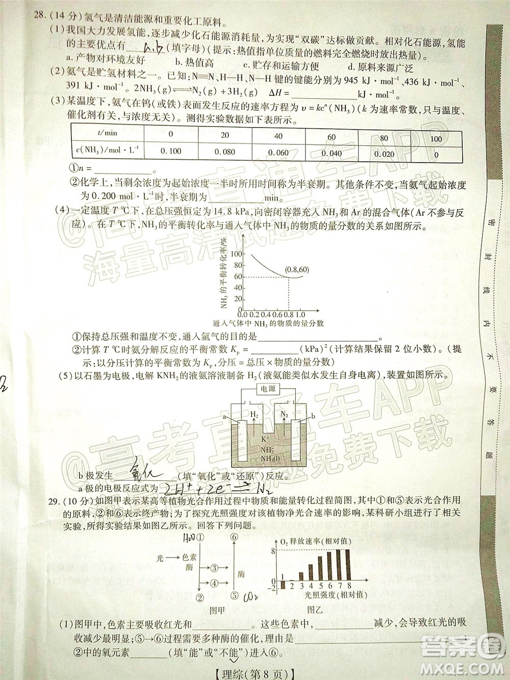 智慧上進(jìn)2021-2022學(xué)年高三一輪復(fù)習(xí)驗(yàn)收考試?yán)砜凭C合試題及答案