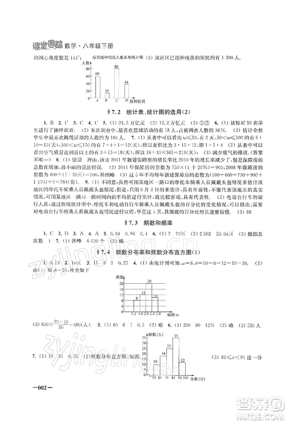 江蘇鳳凰美術(shù)出版社2022課堂追蹤八年級數(shù)學下冊蘇科版參考答案