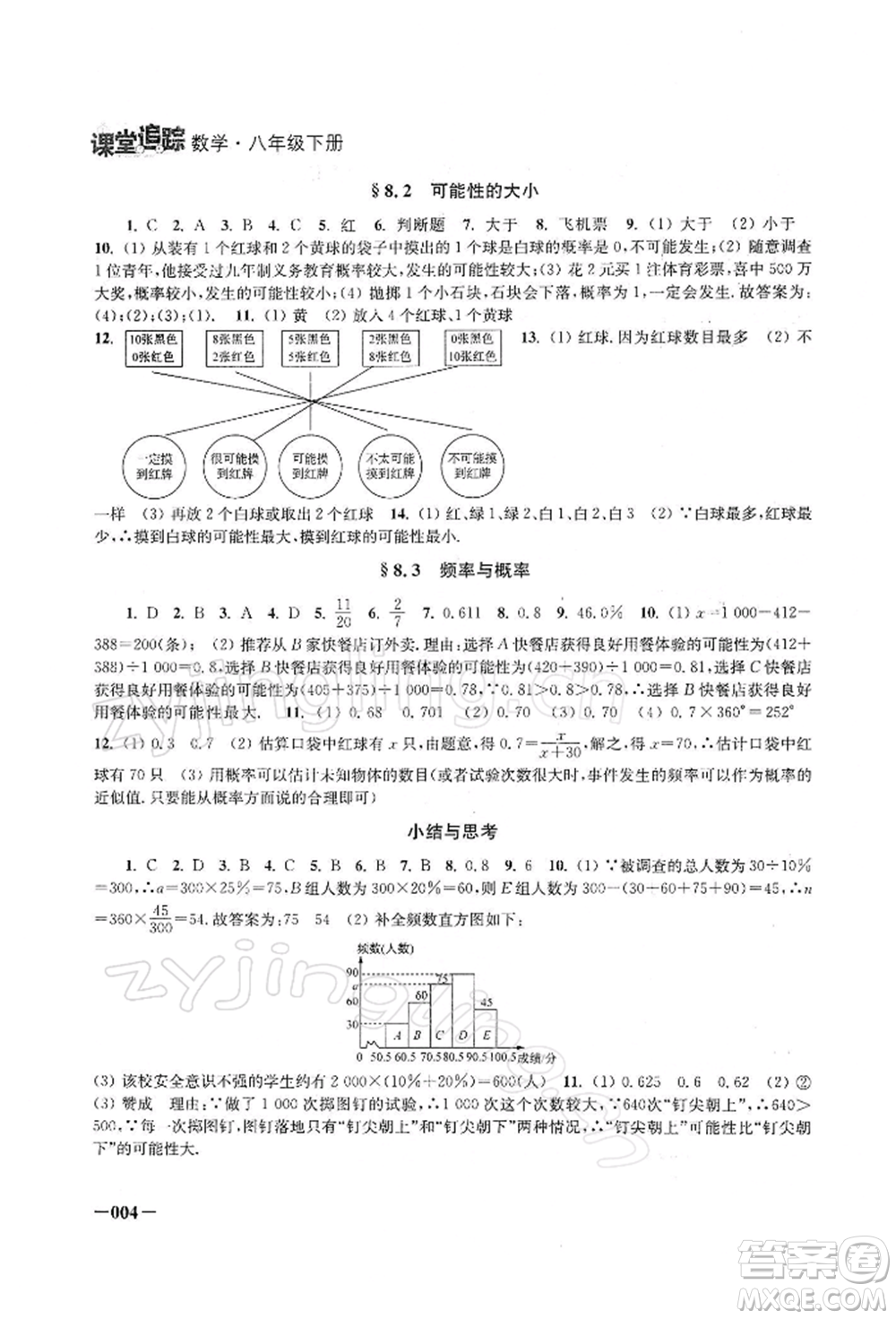 江蘇鳳凰美術(shù)出版社2022課堂追蹤八年級數(shù)學下冊蘇科版參考答案