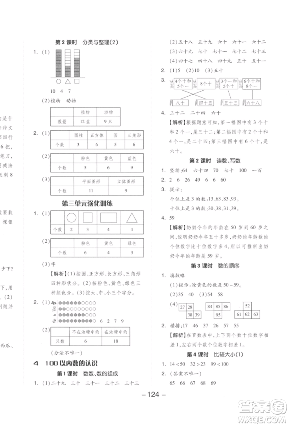 開明出版社2022全品學(xué)練考一年級數(shù)學(xué)下冊人教版參考答案