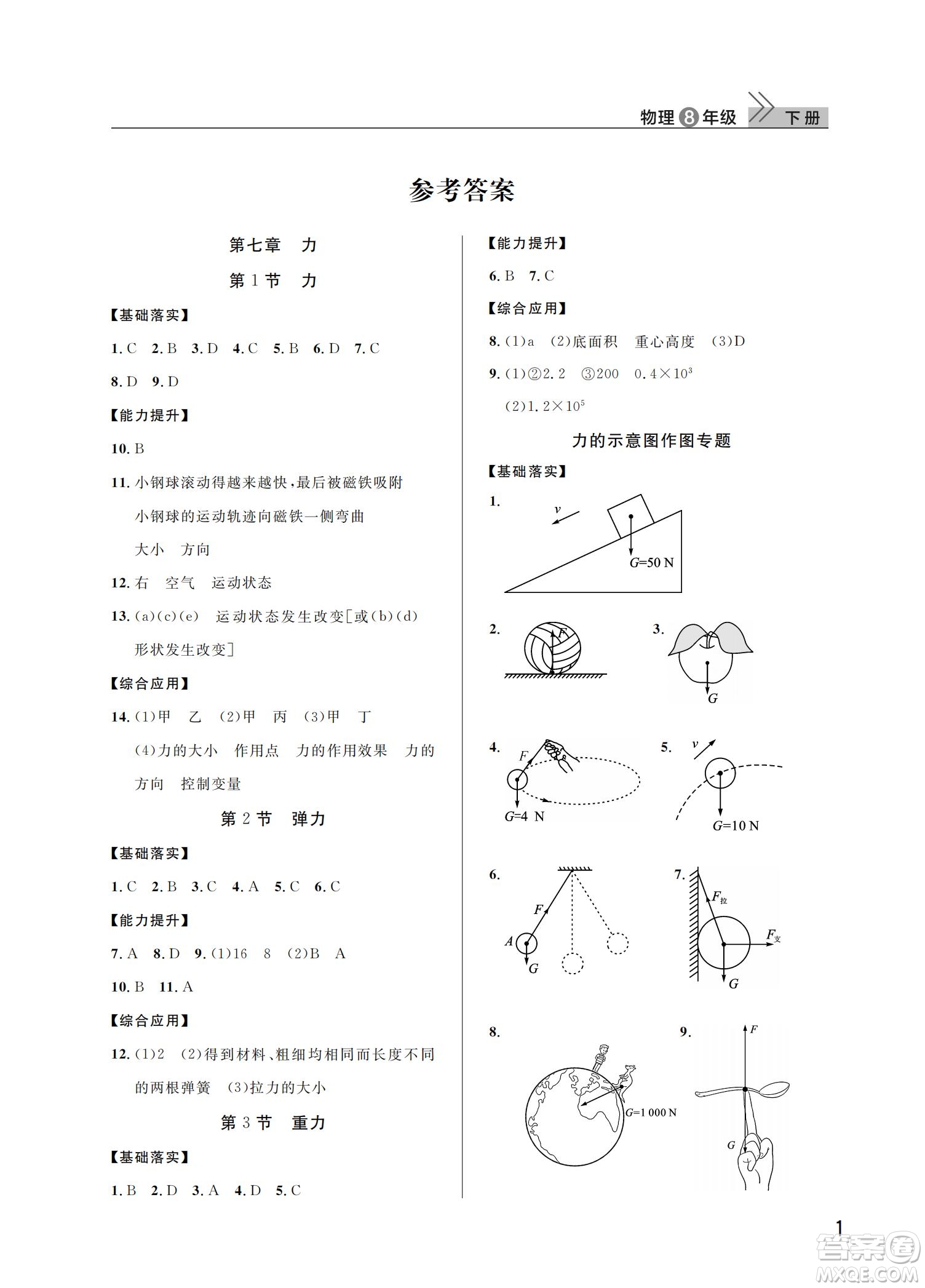 武漢出版社2022智慧學(xué)習(xí)天天向上課堂作業(yè)八年級物理下冊人教版答案