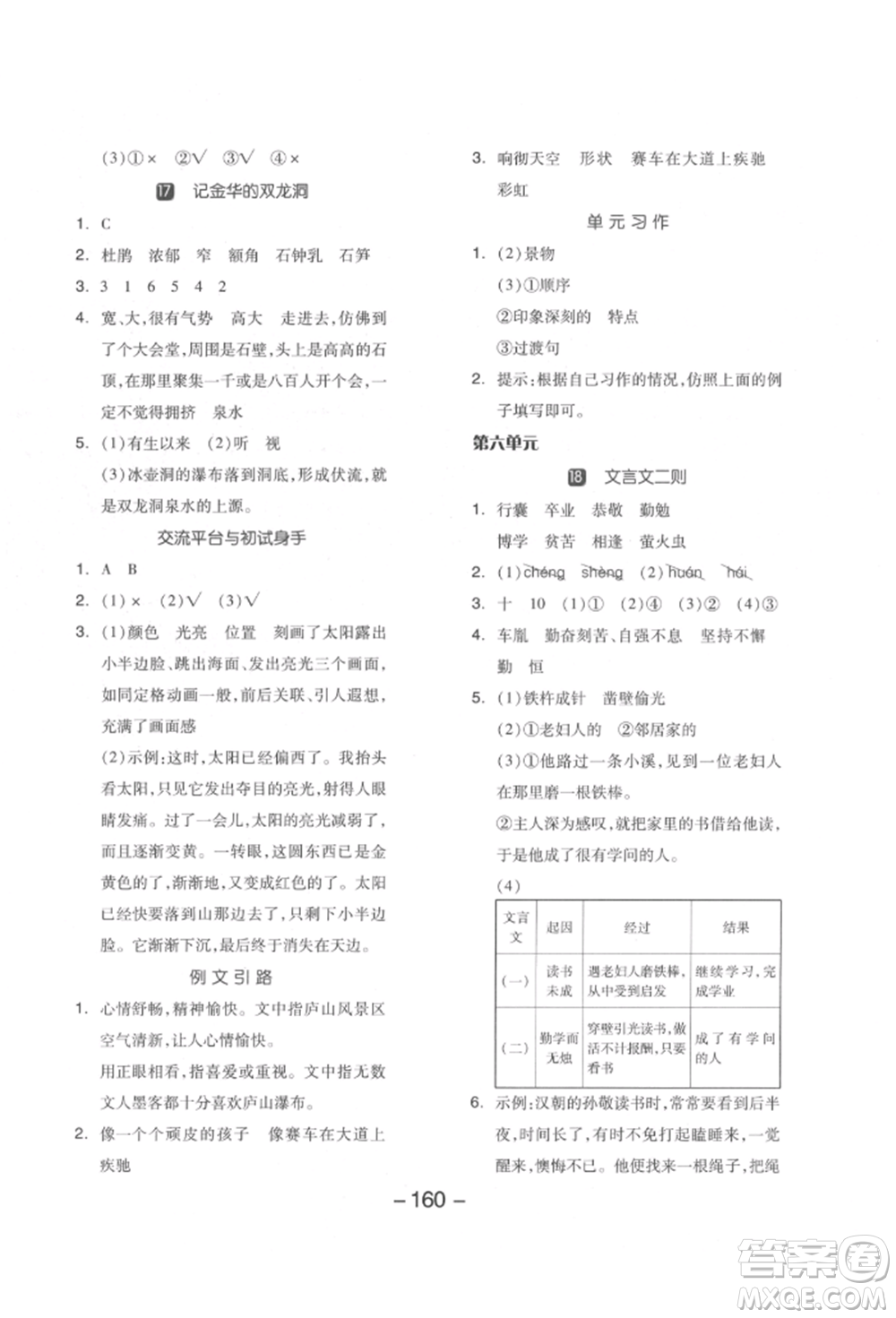 開(kāi)明出版社2022全品學(xué)練考四年級(jí)語(yǔ)文下冊(cè)人教版江蘇專(zhuān)版參考答案