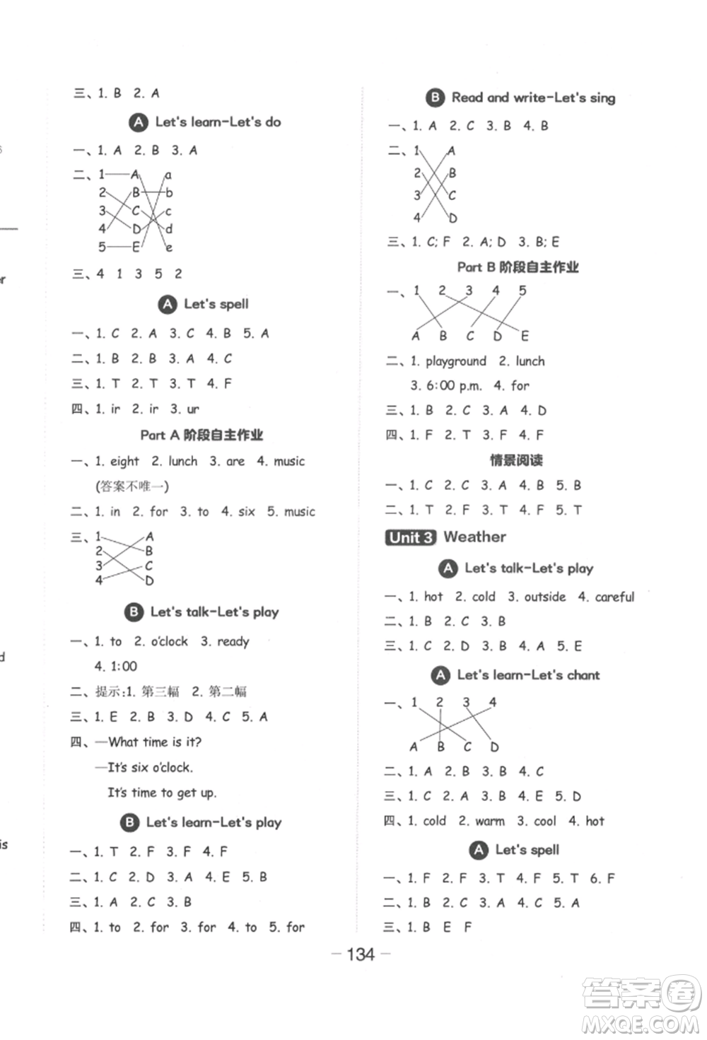 開(kāi)明出版社2022全品學(xué)練考四年級(jí)英語(yǔ)下冊(cè)人教版參考答案