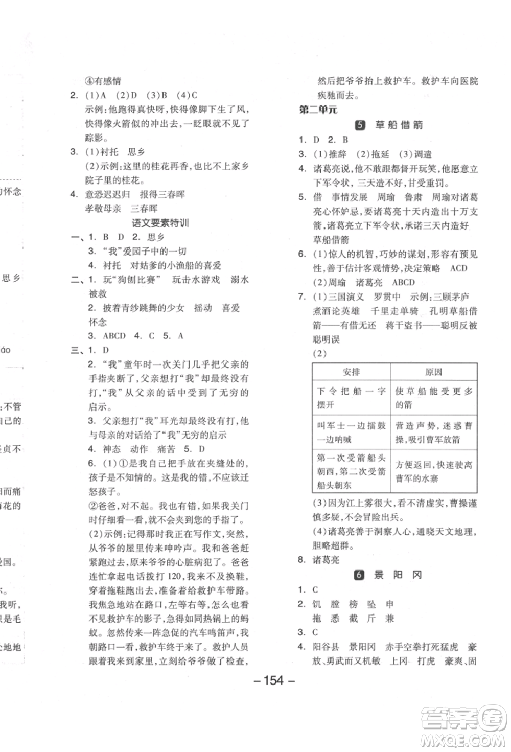 開明出版社2022全品學(xué)練考五年級語文下冊人教版江蘇專版參考答案