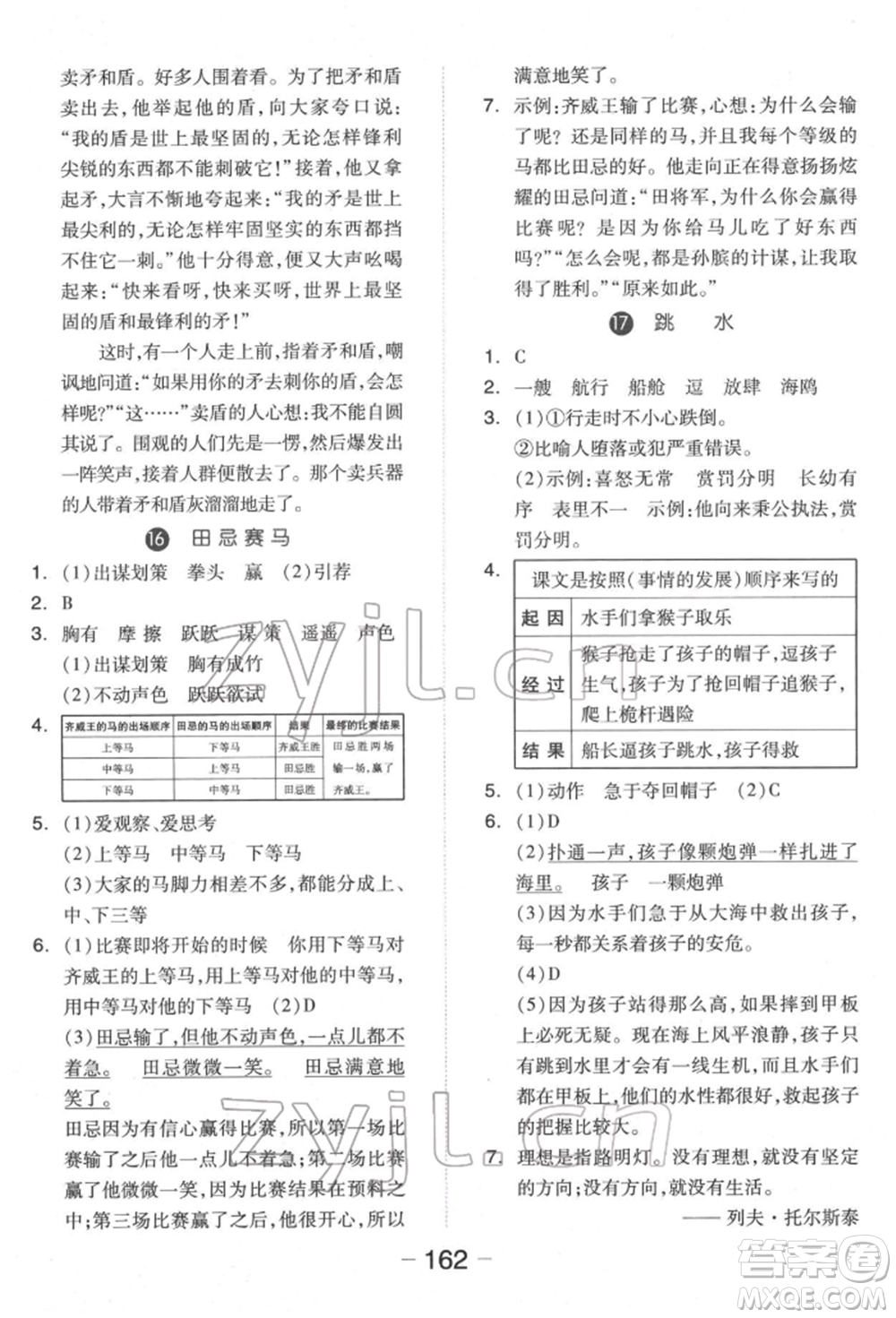 開(kāi)明出版社2022全品學(xué)練考五年級(jí)語(yǔ)文下冊(cè)人教版福建專(zhuān)版參考答案