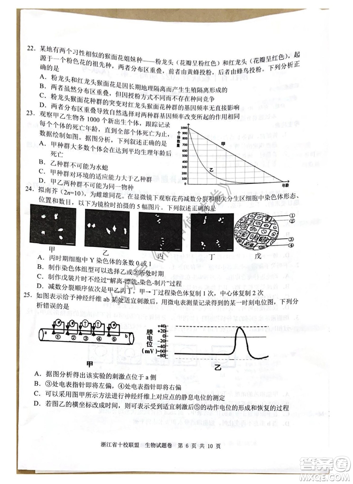 浙江省十校聯(lián)盟2022屆高三第二次聯(lián)考生物試題及答案