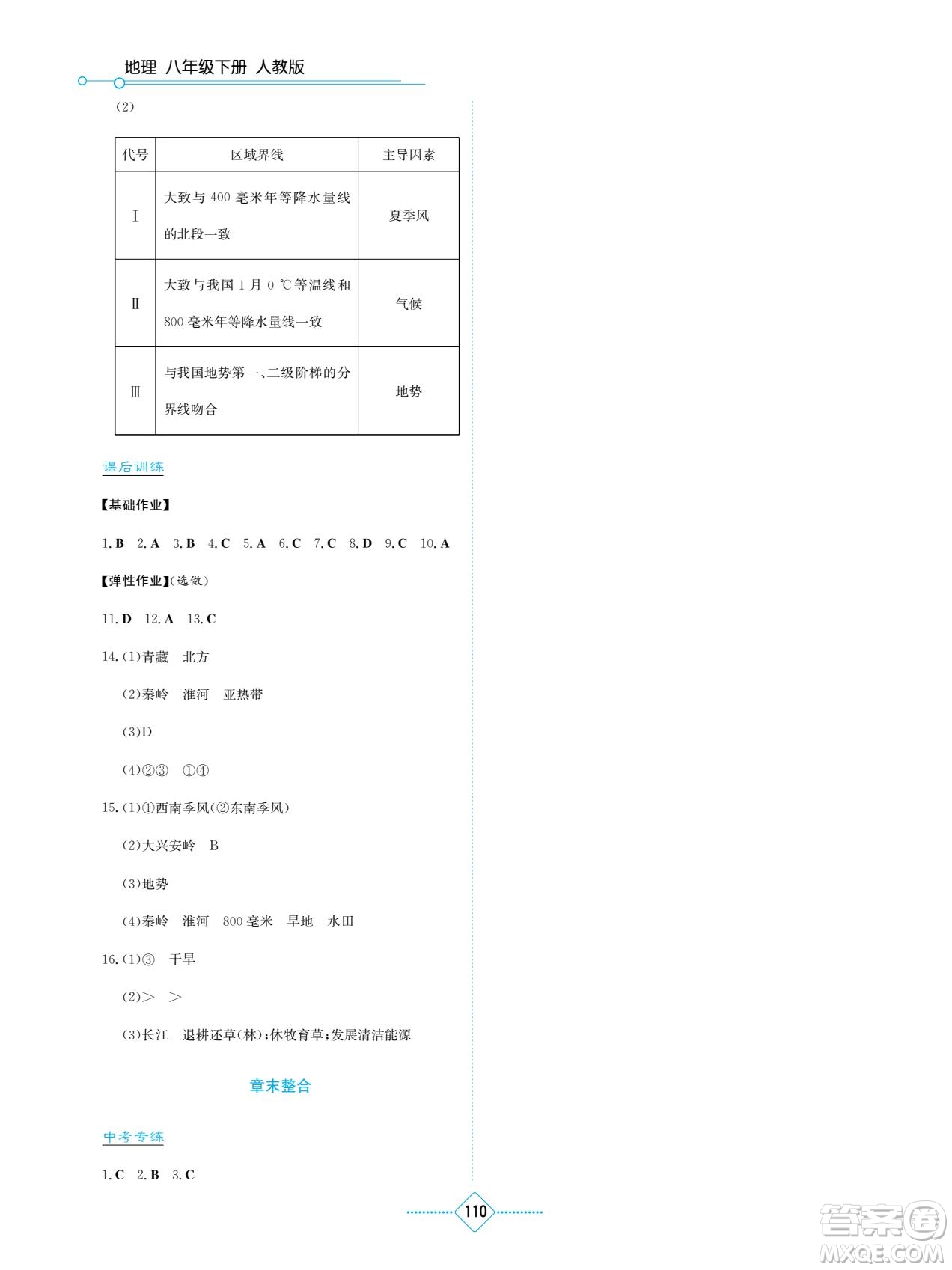 湖南教育出版社2022學法大視野八年級地理下冊人教版答案